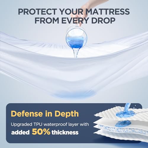 Silver-Infused Bamboo Rayon Waterproof King Mattress Protector - Hypoallergenic, Odor-Free & Breathable 3D Air Quiet Bed Cover for 6