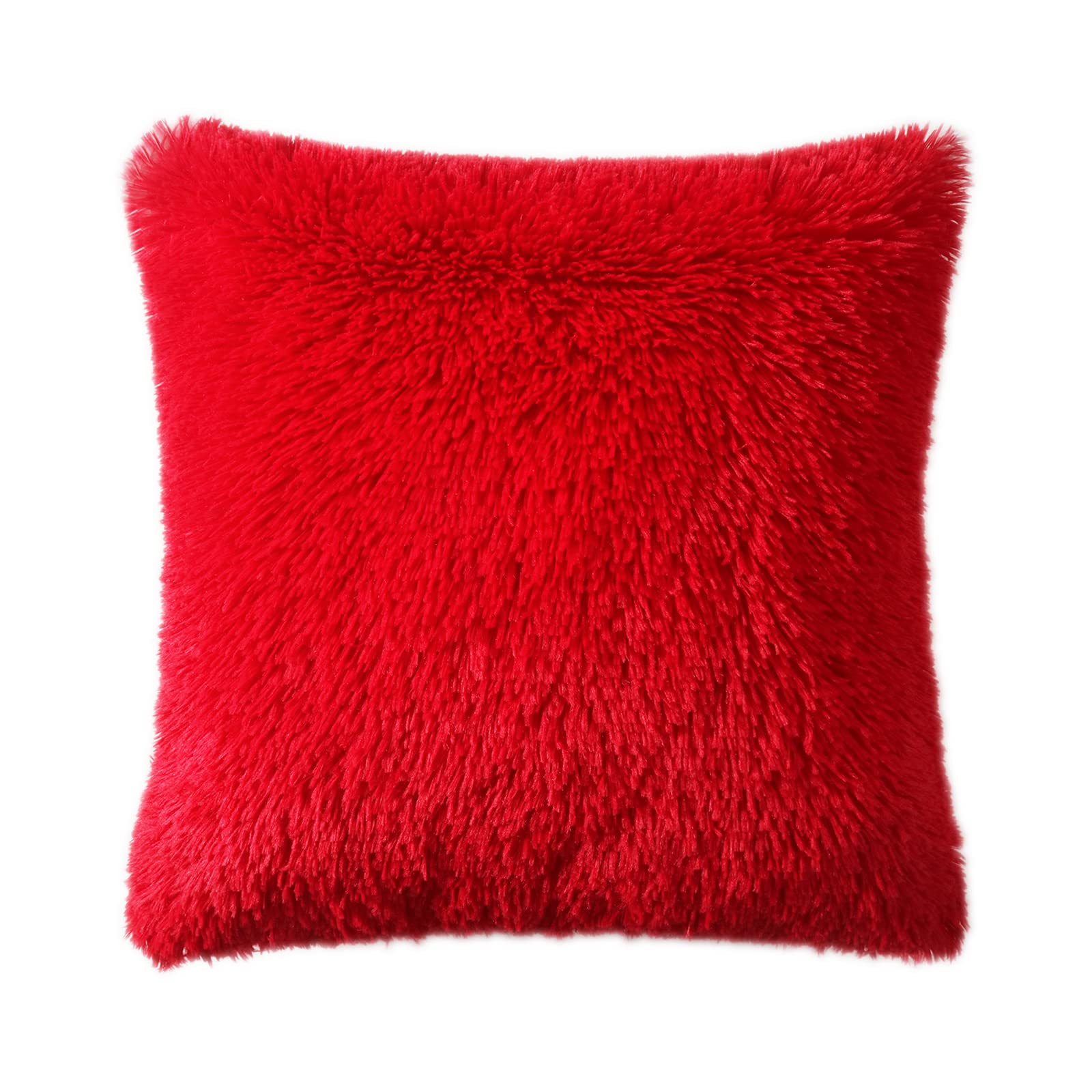 DECOBIRD 18x18 Inch Extra Soft Faux Fur Pillow Cover - Double Sided Fluffy Shaggy Throw Pillow Case - Cozy Plush Microfiber Fleece Cushion Cover (Bright Red, 1 Piece) - Perfect for Sofa, Bed, Couch & Home Decor