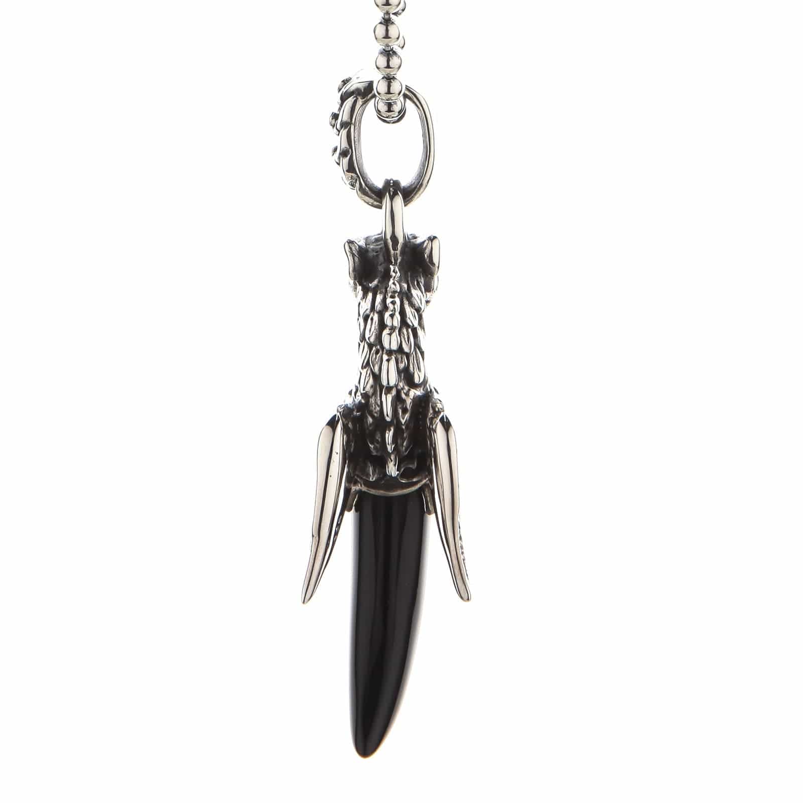 Dragon Wolf Sterling Silver Black Onyx Tusk Pendant Necklace for Men - Gothic Jewelry for Everyday Wear & Special Occasions