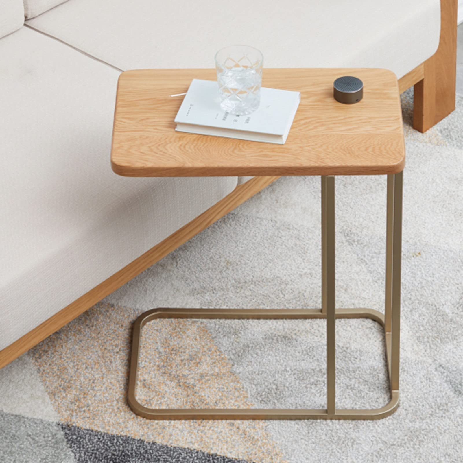 Narrow Rectangle Side Table - C-Shaped End Table for Small Spaces, Wooden Coffee Table for Sofa, Couch & Bedroom Decor | Perfect for Living Room, Dorm & Apartment