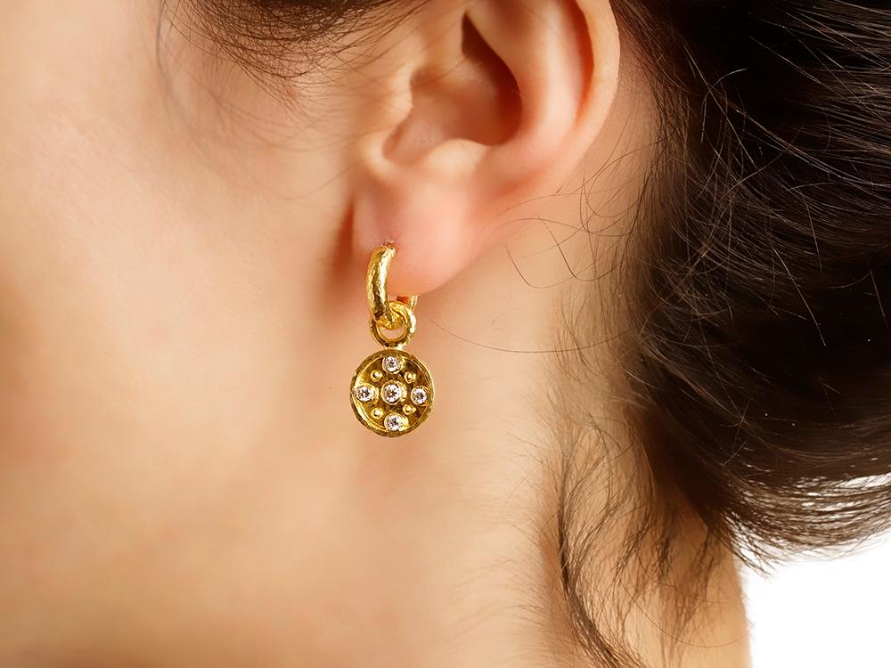 Elizabeth Locke 14K Gold & Diamond Disk Earrings - Elegant Dangle Charm Earrings for Women, Perfect for Weddings, Parties & Special Occasions