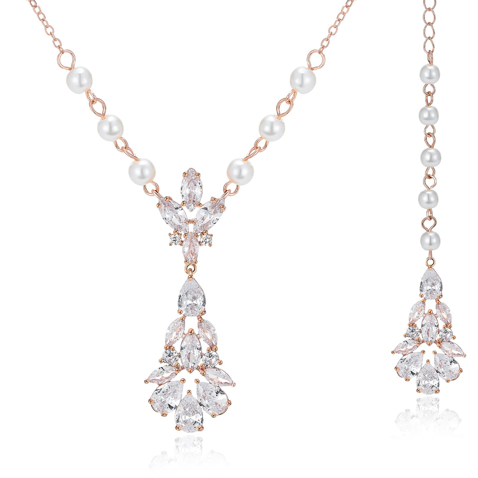 SWEETV Marquise Bridal Back Necklace for Women - Cubic Zirconia Backdrop Pendant for Bride & Bridesmaids - Elegant Wedding & Prom Jewelry - Perfect for Ceremonies, Receptions & Special Occasions