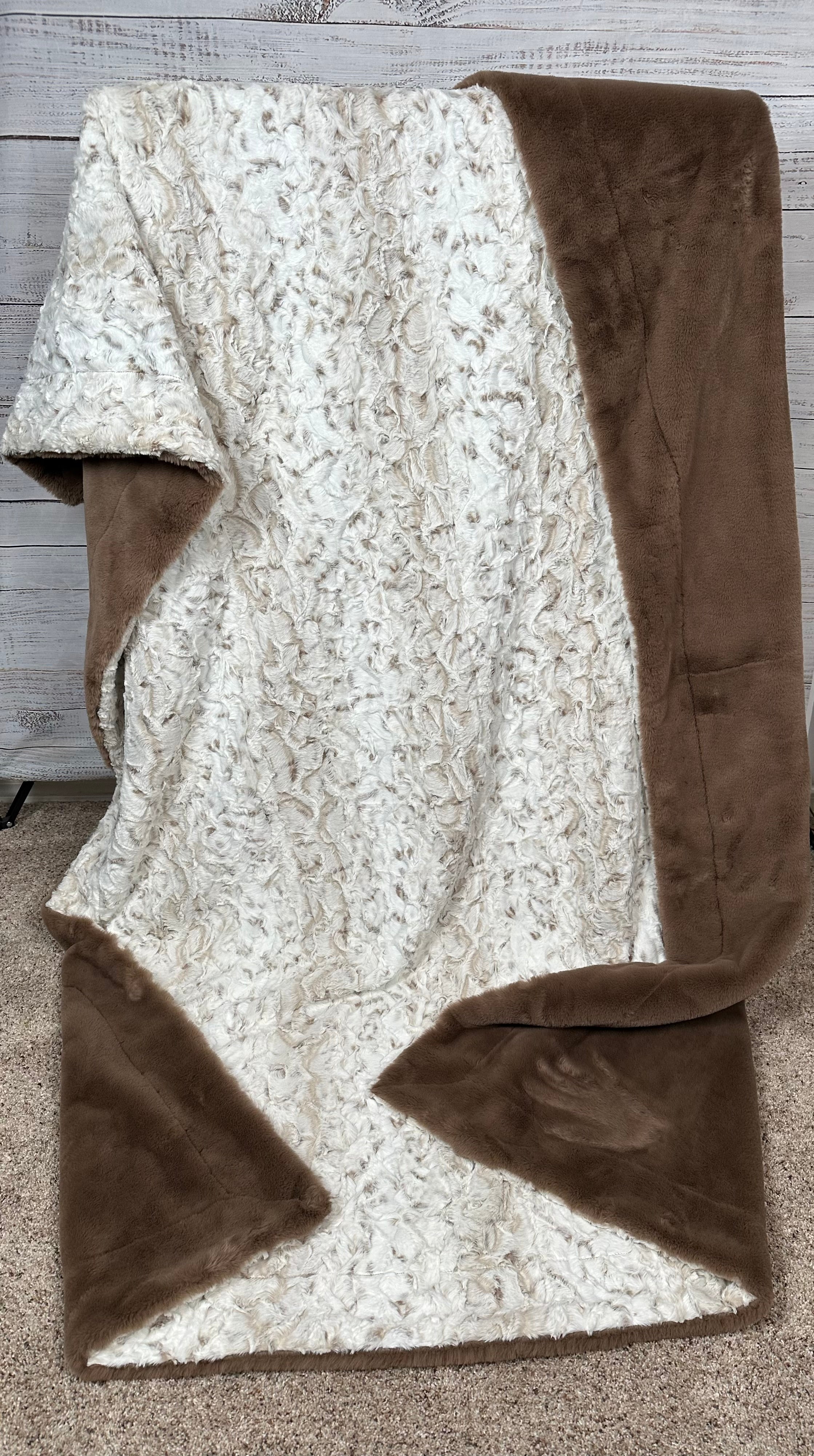 Premium Snowy Owl & Encore Truffle Pattern Double Luxe X-Wide XL 60x86 Inch 25mm Minky Plush Blanket - Ultra Soft Throw for Bed, Couch & Nursery Decor