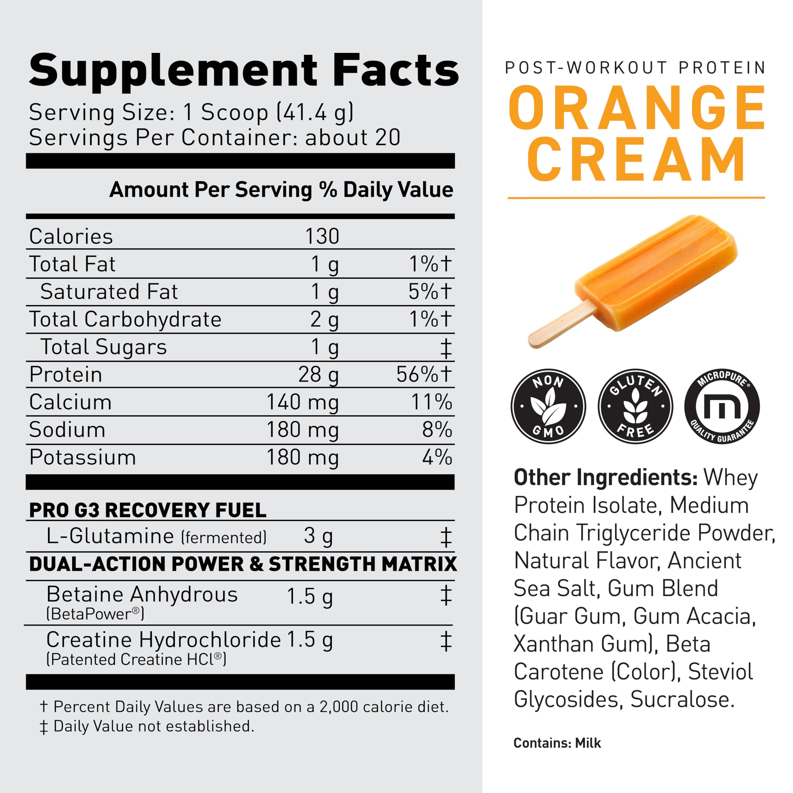 Kaged Post Workout Protein Powder - Re-Kaged 28g Whey Protein with Creatine, Glutamine & Betaine for Muscle Growth & Recovery | Low Sugar, Orange Cream Flavor, 20 Servings | Ideal for Post-Workout Recovery & Muscle Building