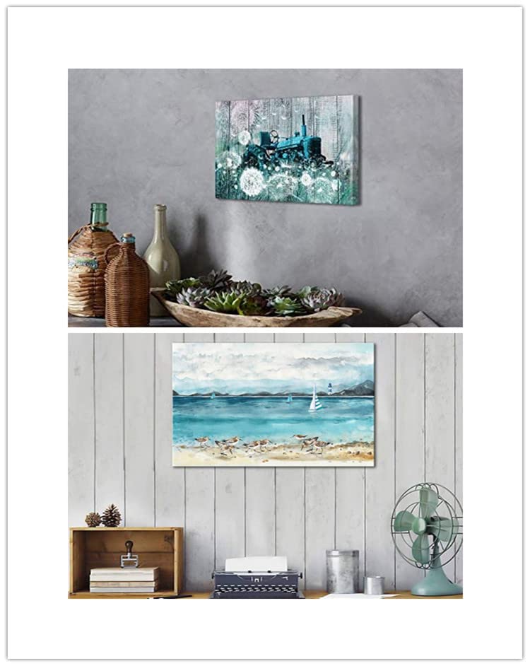 Ocean Lighthouse & Seabird Beach Wall Art - Framed Coastal Paintings for Bathroom, Bedroom, Kitchen Decor | Modern Beach Theme Wall Decorations | Perfect for Coastal, Nautical & Vacation Home Decor