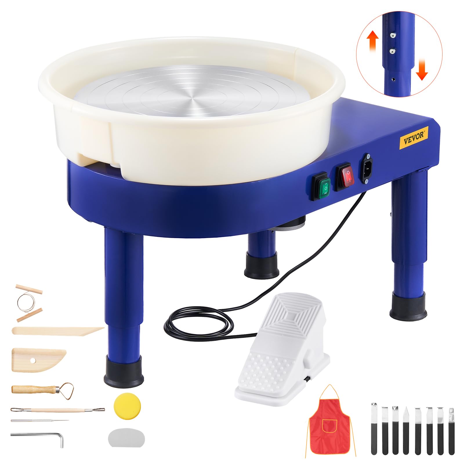 VEVOR 14 Inch Electric Pottery Wheel for Adults & Beginners - 450W Ceramic Forming Machine with 0-2 Inch Height Adjustment & 60-300 RPM Speed - Blue - Perfect for Home Studios, Art Classes & DIY Ceramic Projects