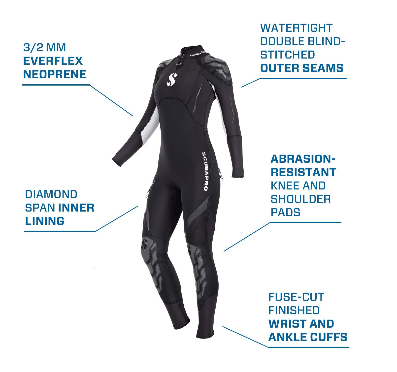 Scubapro Women's Everflex Steamer 3/2mm Neoprene Wetsuit for Scuba Diving, Snorkeling & Water Sports - Warm & Flexible Full Body Swimsuit