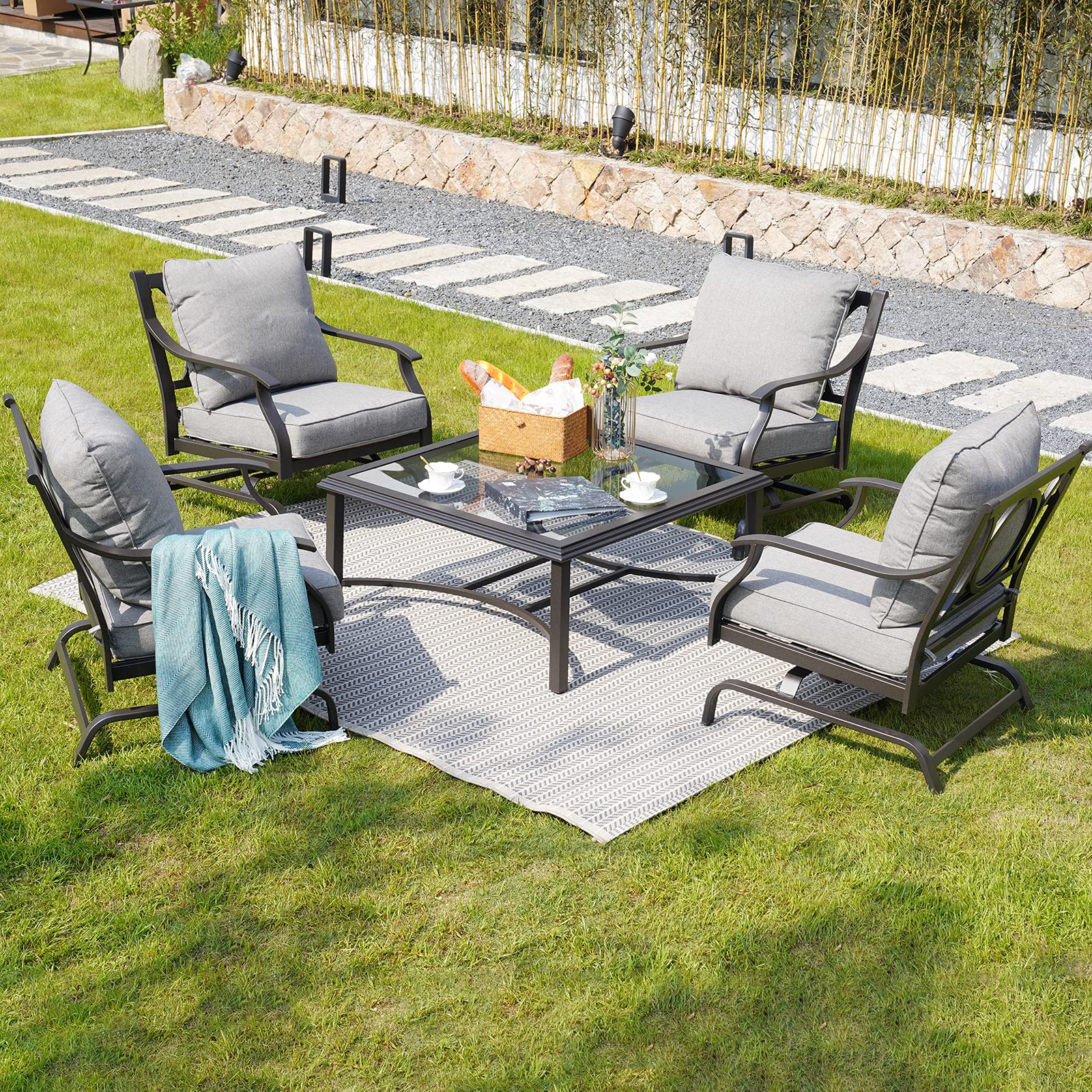 Premium Outdoor Glass Coffee Table - Tempered Glass Top, Durable Patio Garden Furniture for Conversation & Relaxation - Perfect for Backyard, Poolside & Terrace Use