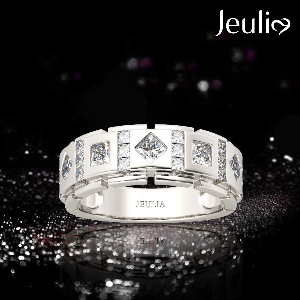 Jeulia Sterling Silver Princess Cut Cubic Zirconia Engagement Ring Set - Wedding Band for Women & Men, Anniversary Promise Gift with Elegant Box (Perfect for Proposals, Weddings & Romantic Occasions)