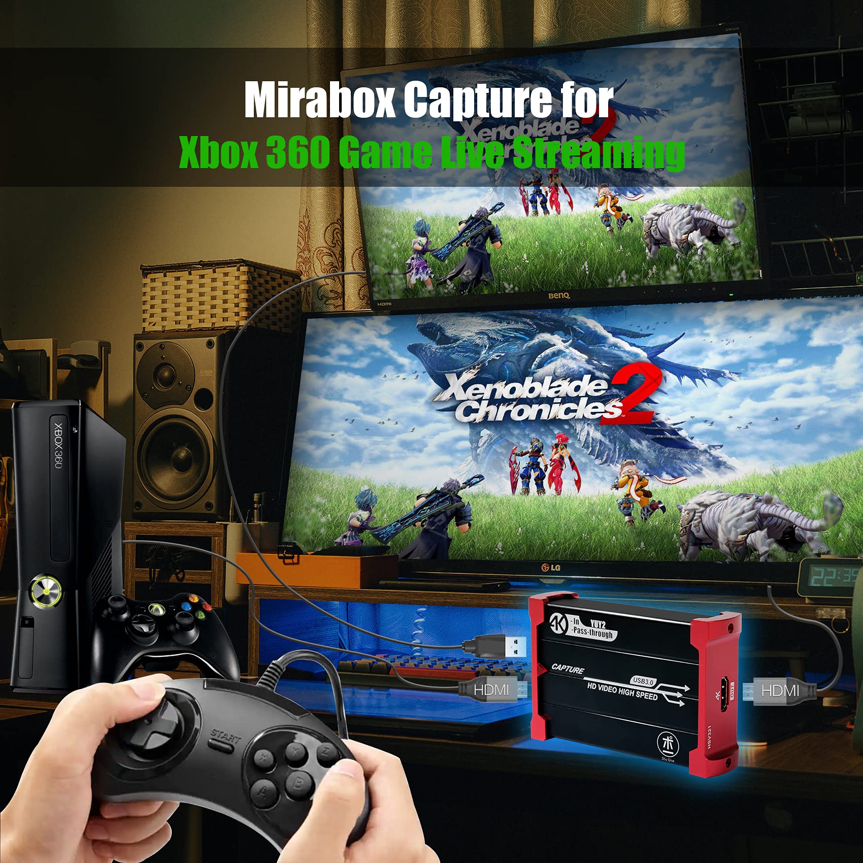 Mirabox 4K HDMI Capture Card for Nintendo Switch, PS5, PS4, Xbox - USB 3.0 1080P 60FPS Video Recorder with 4K@30Hz Passthrough - Perfect for Live Streaming, Game Recording & OBS Studio