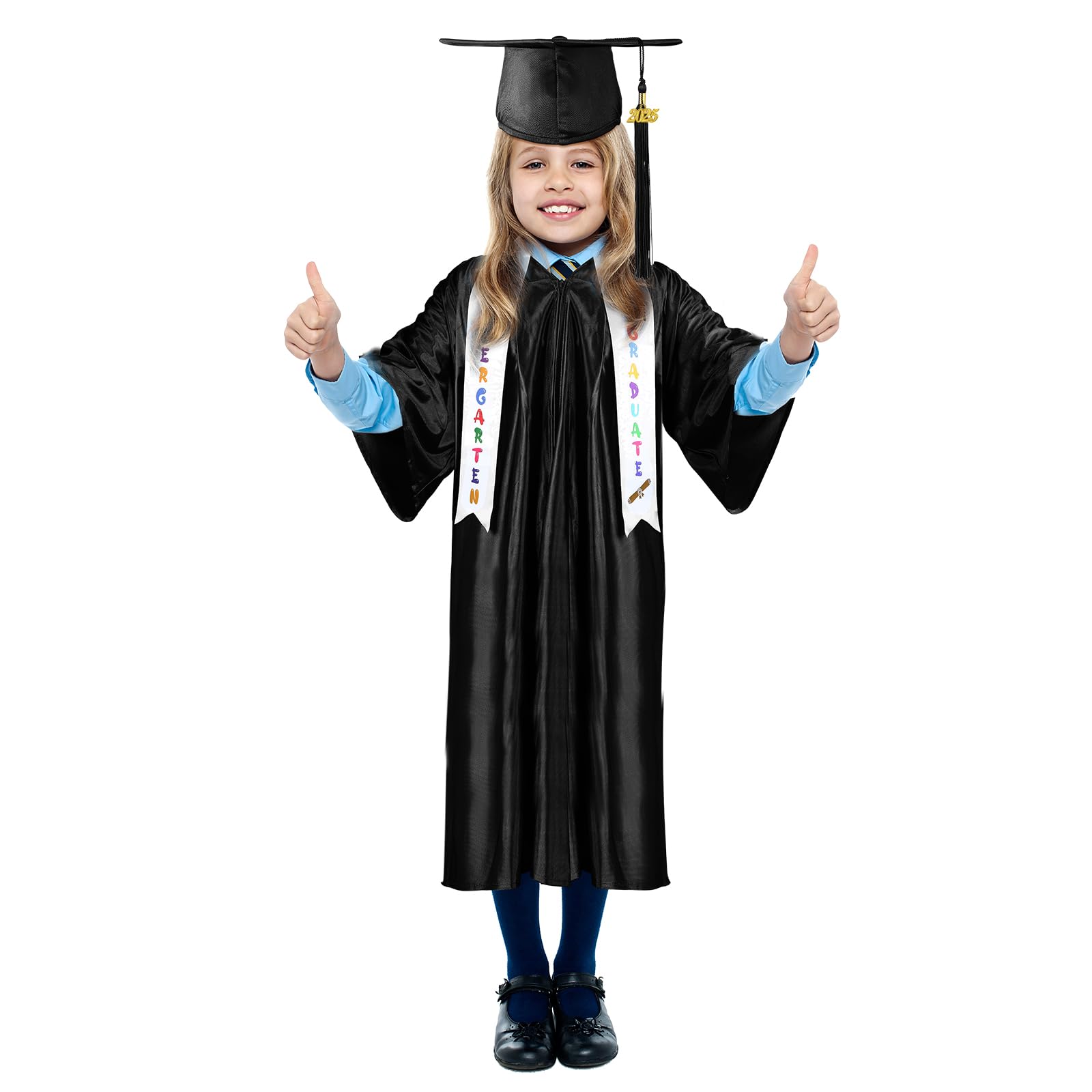 Foaincore 2025 Preschool & Kindergarten Graduation Gown Cap Tassel Set with 2025/2026 Charm Printed Stole - Perfect Graduation Gift for Kids Ceremony & Photo Shoot