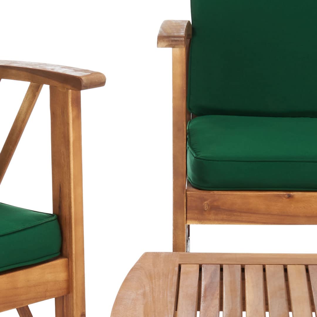 SAFAVIEH Outdoor Collection Fontana 4-Piece Patio Set with Natural/Green Cushions - Perfect for Garden, Backyard, and Poolside Conversation Areas
