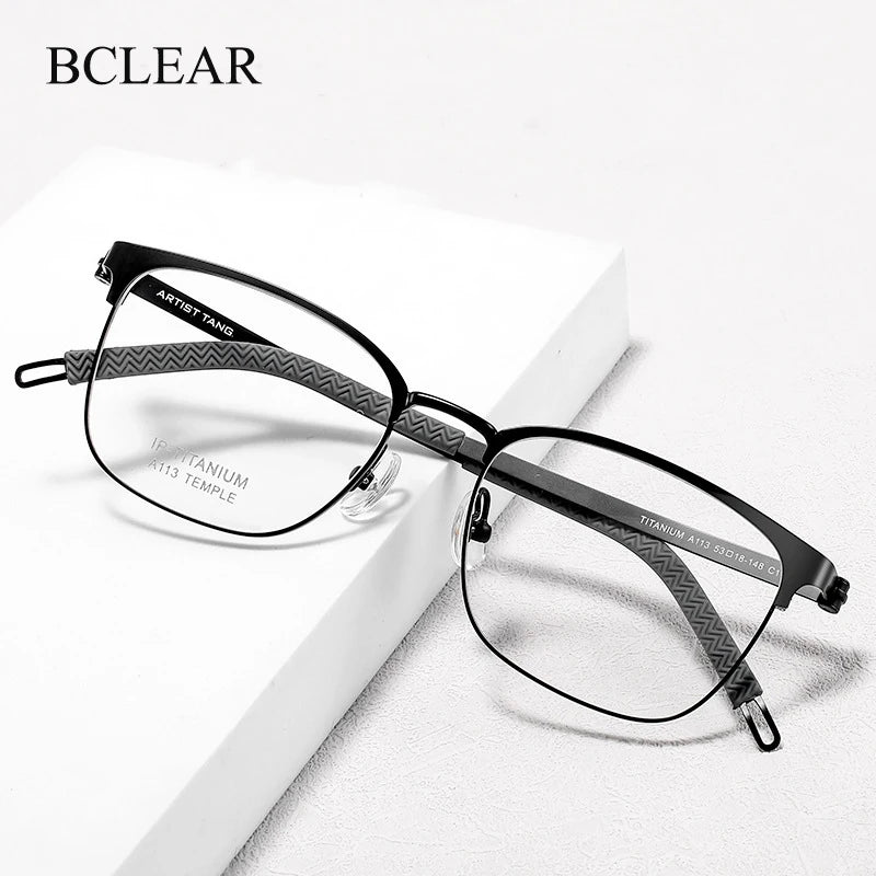 Bclear Unisex Full Rim Square Titanium Eyeglasses A113 - Lightweight Durable Frame for Men & Women - Perfect for Reading, Work & Everyday Wear
