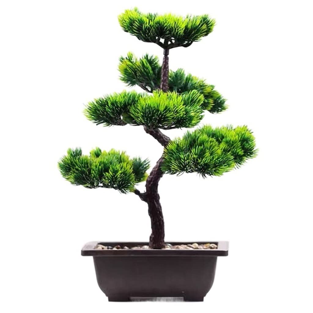 11 Inch Artificial Bonsai Pine Tree - Realistic Fake Welcoming Plant for Home & Office Decor - Desk, Shelf, Bookcase Decoration - Perfect for Living Room, Bedroom, Workspace Greenery