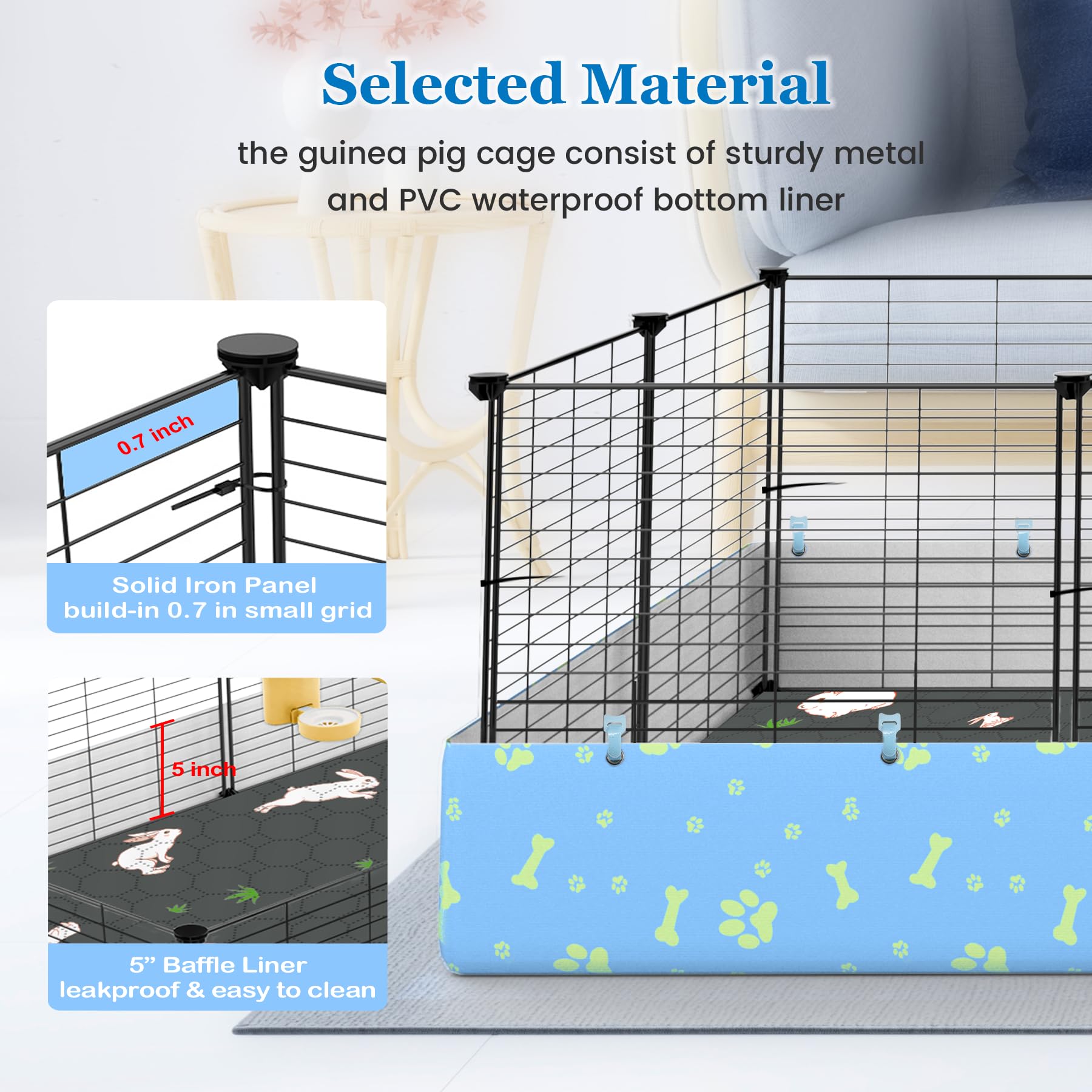 Premium Loft Guinea Pig Cage Set with Waterproof Tarp, Soft Bedding & Washable Pee Pads - Complete Habitat Solution for Small Pets - Perfect for Indoor Playpens, Rabbit Hutches & Hamster Homes