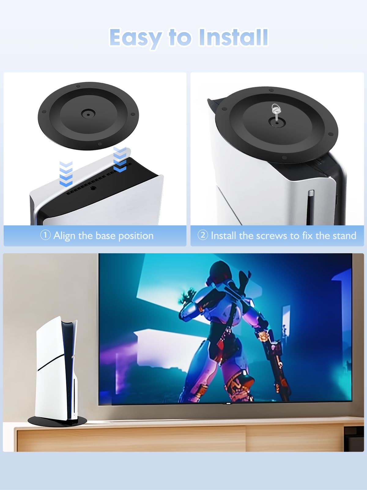 Upgraded Vertical Stand for PS5 Slim Console with Non-Slip Pads - Secure Base with Screw for PS5 Slim Disc & Digital Edition (Black) - Perfect for Gaming Setup & Space-Saving Storage