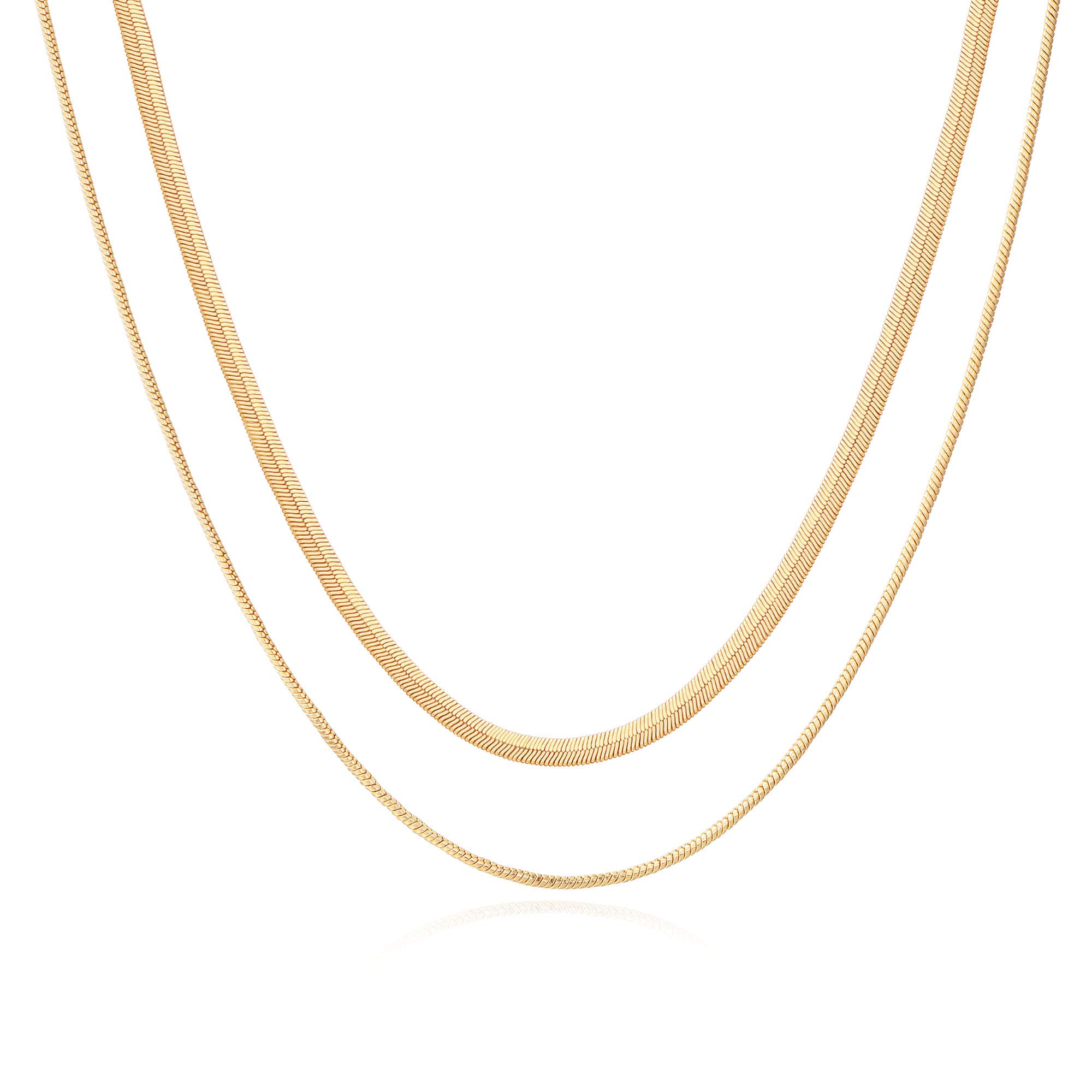 14K Gold Plated Women's Layered Necklace Set - Dainty Coin Pendant, Herringbone & Snake Chain Choker - Elegant Jewelry Gift for Her | Perfect for Date Nights, Office Wear & Special Occasions