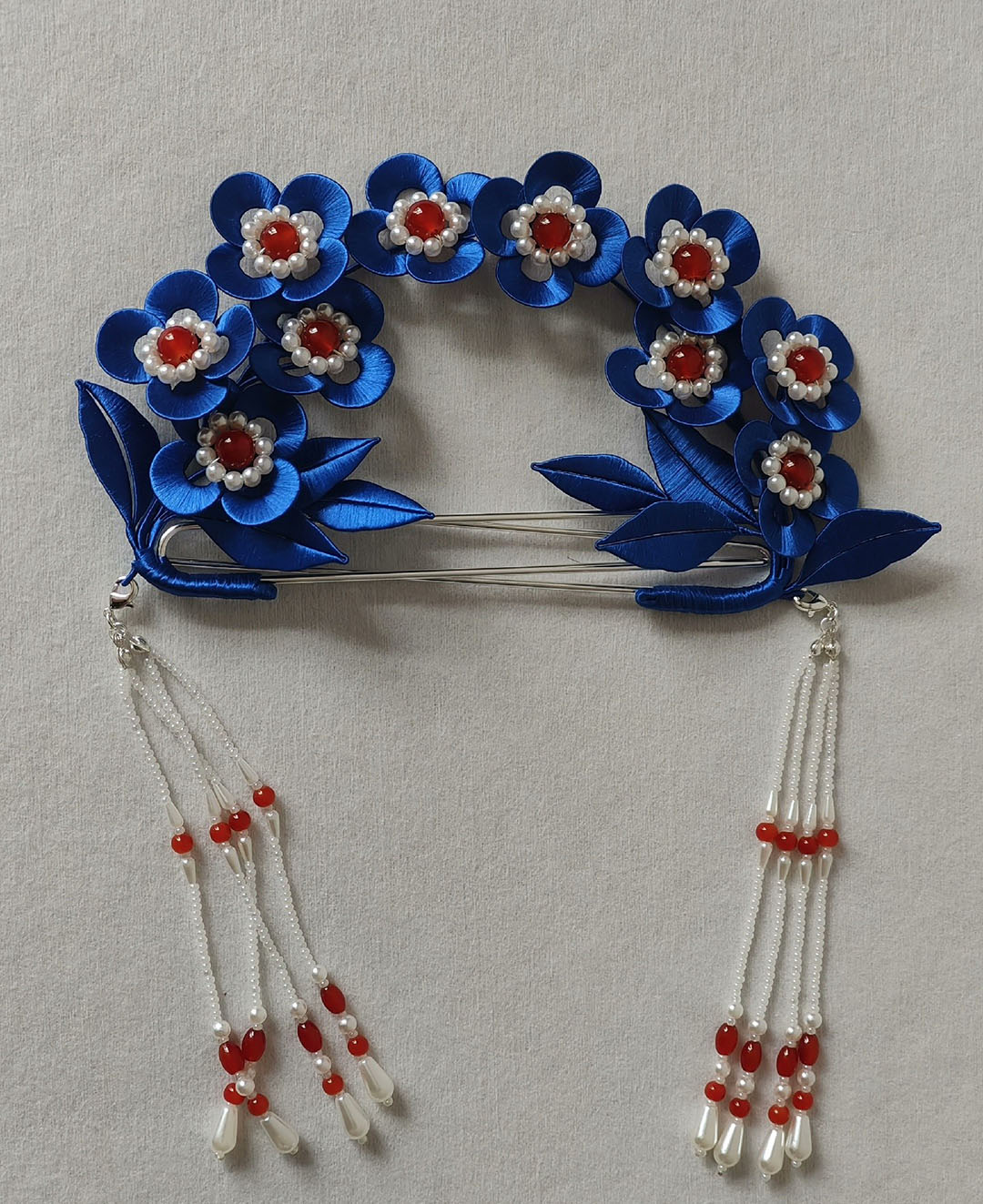 Elegant Blue Silk Hairpin - Handmade Floral Hair Clip for Women | Perfect for Weddings, Parties & Special Occasions