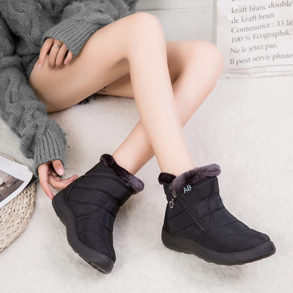 Women's Winter Snow Boots - Fur Lined Waterproof Ankle Booties with Slip-On Design for Outdoor Activities | Warm & Cozy for Hiking, Walking in Snow, and Cold Weather Fashion