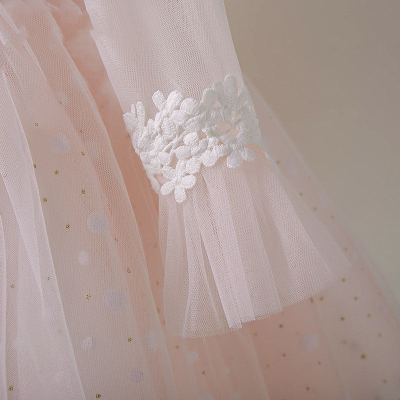 Pink Tulle A-Line Flower Girl Dress with Lace & Sequins - Elegant First Communion, Wedding Party, and Special Occasion Dress for Girls