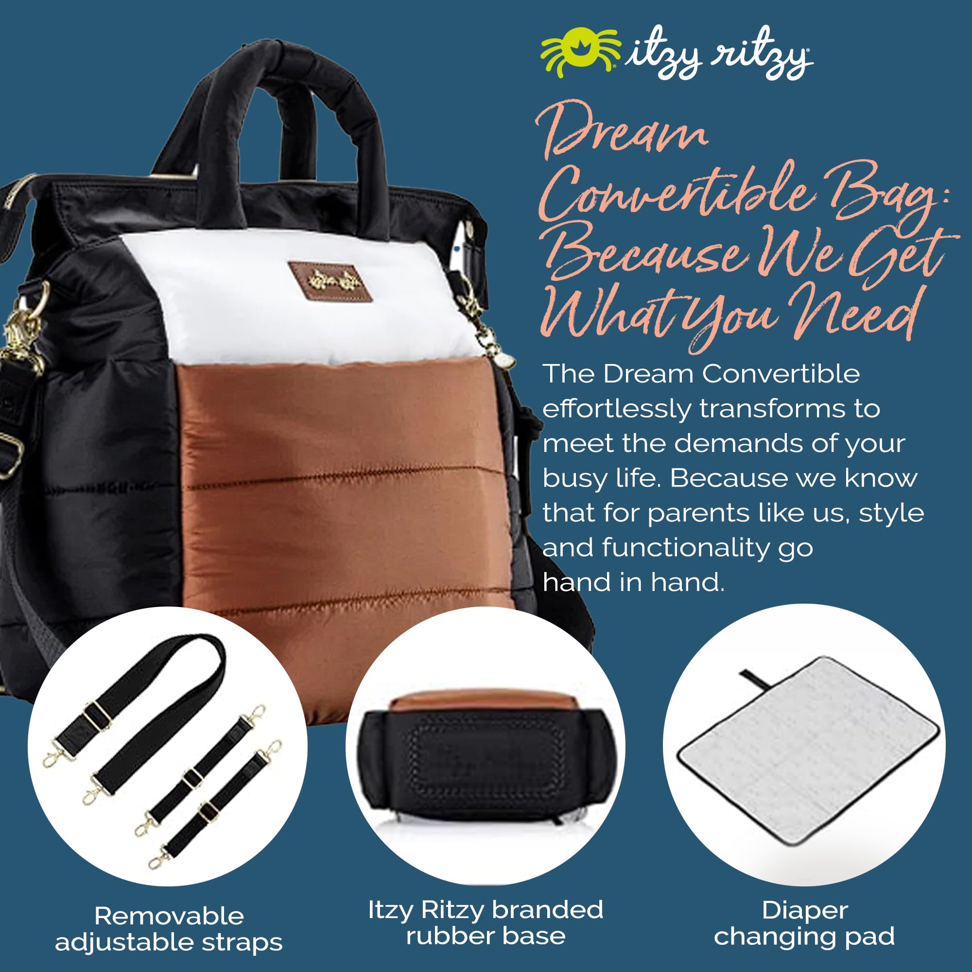 Itzy Ritzy Dream Convertible Diaper Bag - Baby Tote Backpack with 14 Pockets & Changing Pad, Coffee & Cream | Perfect for Moms, Travel & On-the-Go Parenting Essentials