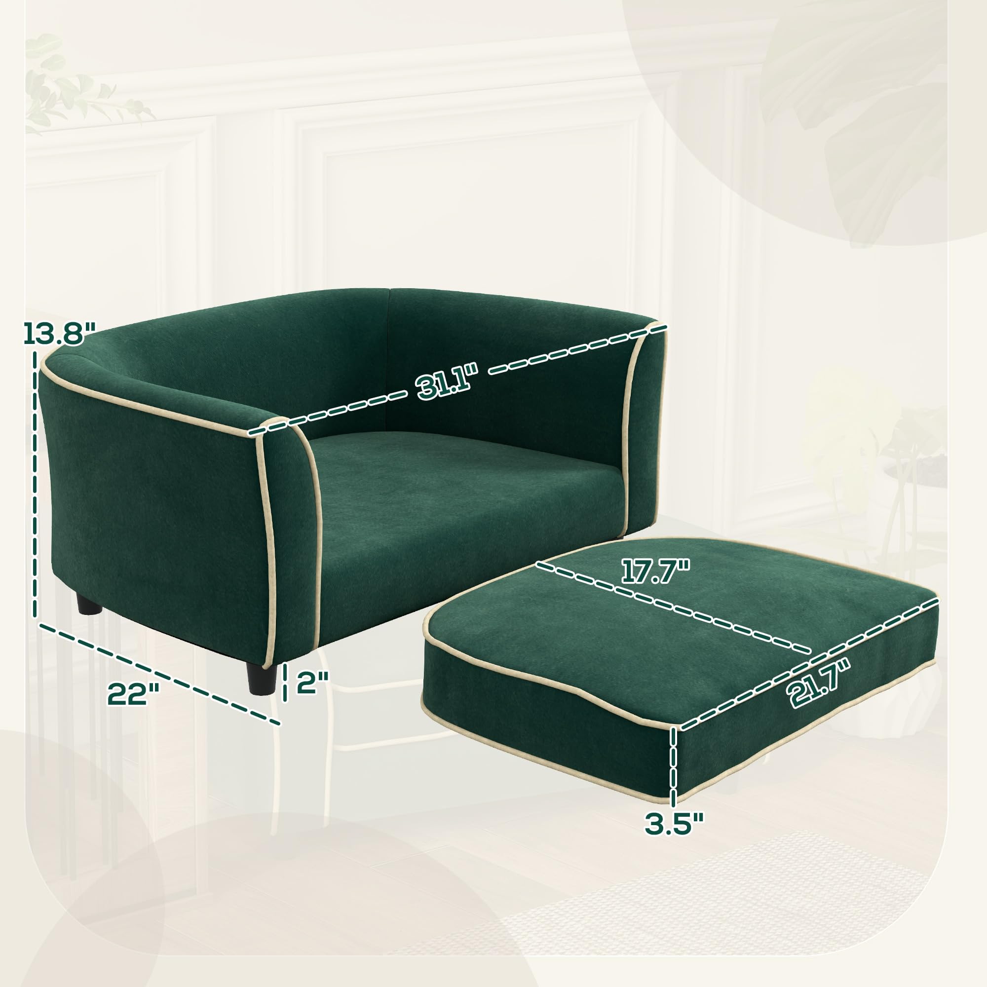 PawHut Modern Dog Sofa Bed for Small & Medium Dogs - Soft Cushion with Washable Removable Cover, Dark Green - Cozy Pet Couch for Living Room, Bedroom & Apartment