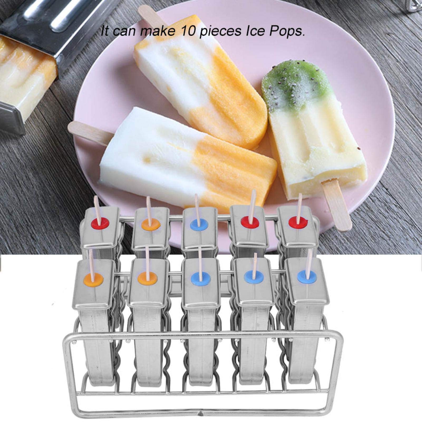 10Pcs Stainless Steel Ice Cream Scoops with 100Pcs Sticks Holder - Commercial Grade Round Head Scoop for Ice Cream Parlors, Dessert Shops & Catering Services
