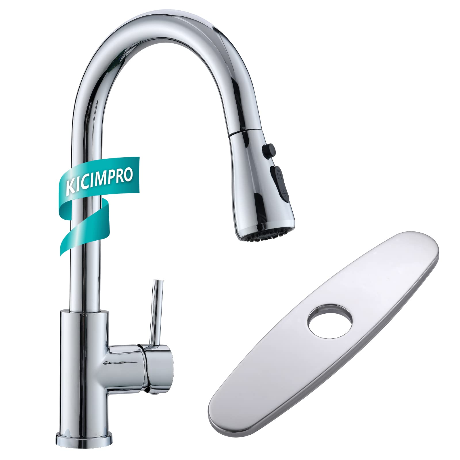 Kicimpro Stainless Steel 3-Hole Kitchen Faucet with Pull Down Sprayer, Sink Hole Cover, Commercial & RV Camper Use for Sink