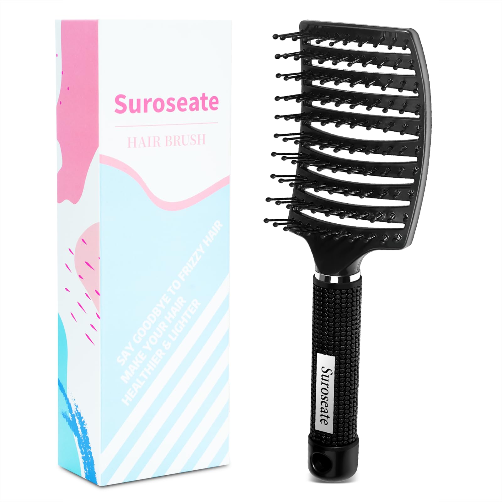 **Detangling Hair Brush for Women, Men & Kids - Curved Vent Brush for Wet & Dry Hair - Faster Blow Drying, Reduces Frizz & Adds Shine - Perfect for Curly, Straight, Thick or Thin Hair (Black) - Ideal for Home, Travel & Salon Use**