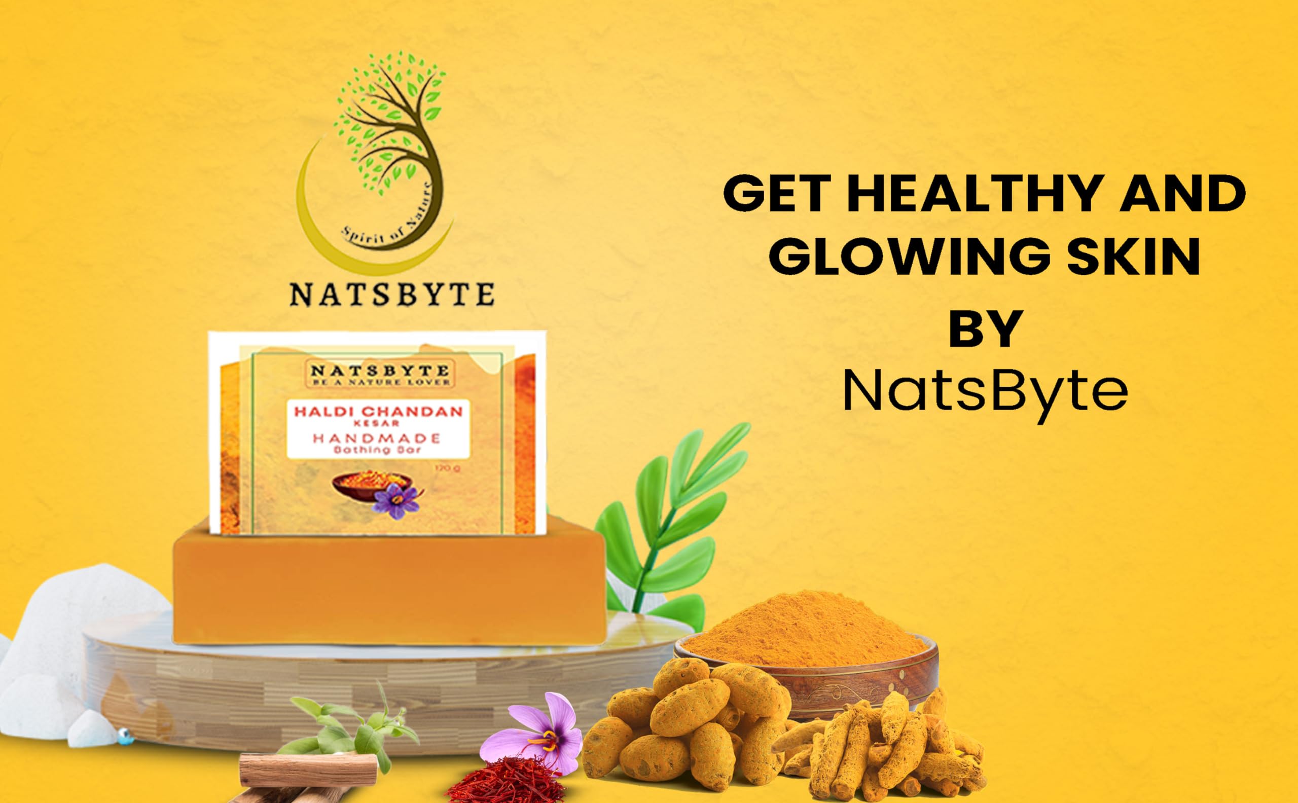 NATSBYTE Handmade Haldi Chandan Kesar Soap | Vitamin E | Paraben-Free | for All Skin Types | Pack of 3 | Daily Skincare & Bath