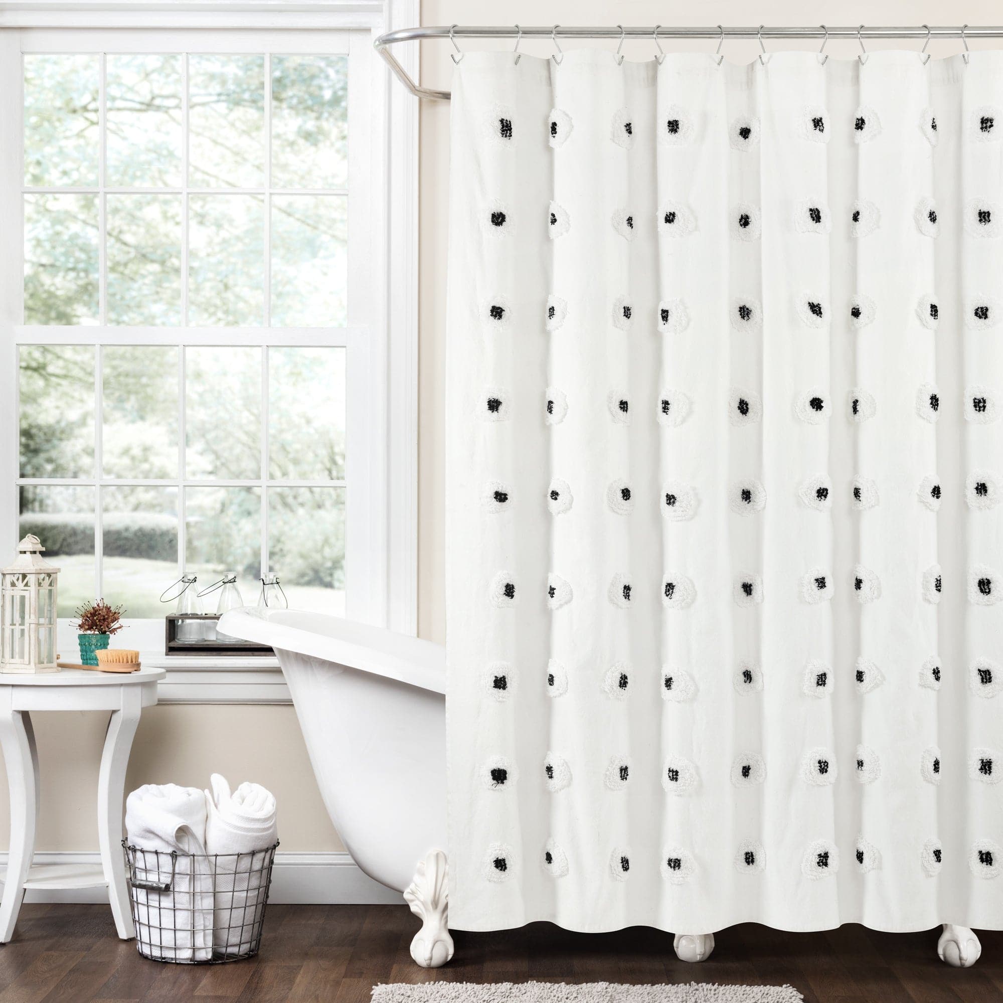 Boho Circle Tufted Shower Curtain - Eco-Friendly Yarn Dyed Recycled Cotton Blend Bathroom Decor for Vintage & Bohemian Style Homes