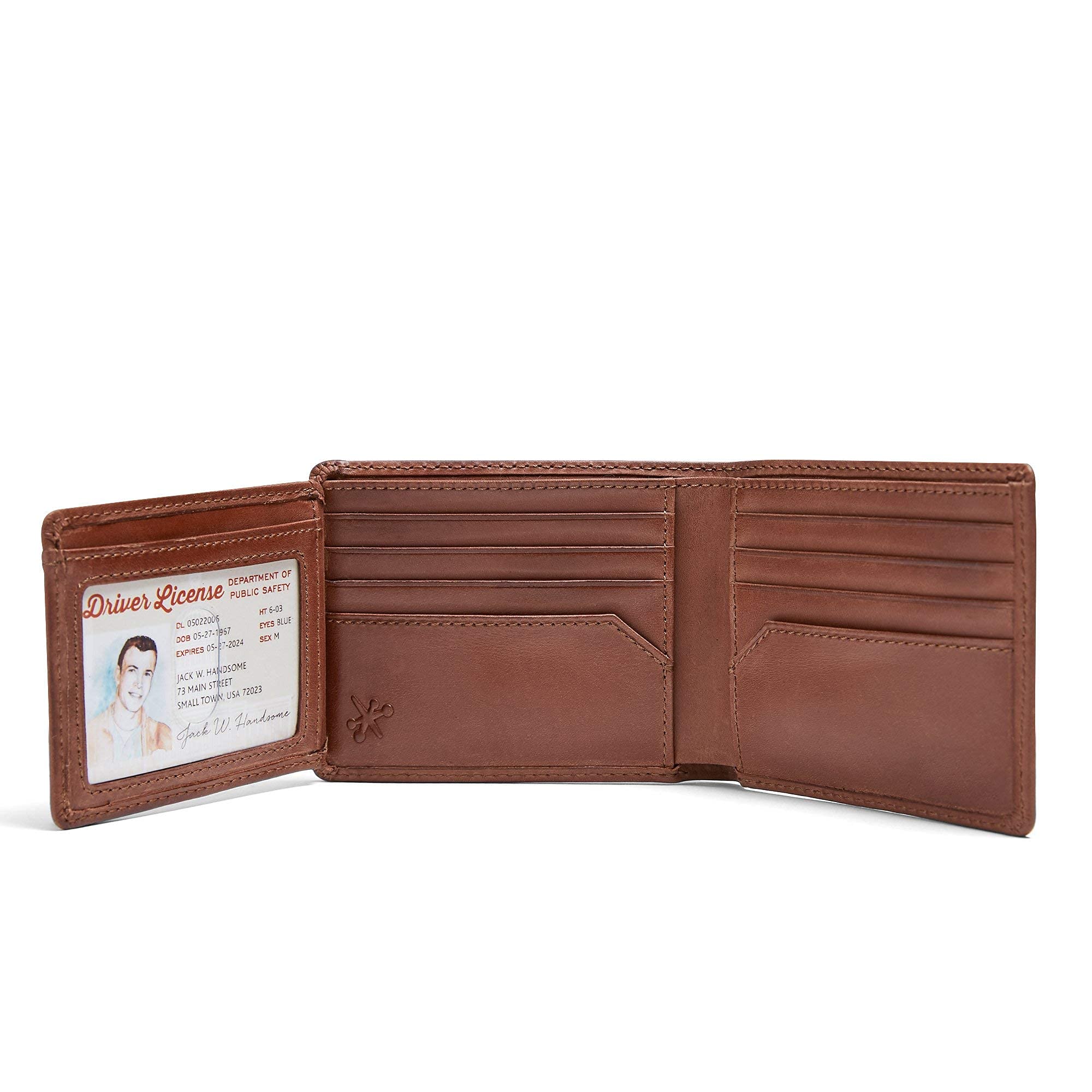 House of Jack Co. Men's Baseball Bifold Wallet - 2 ID Windows, Genuine Full Grain Cowhide Leather, Brown - Perfect Gift for Baseball Fans & Everyday Carry (EDC) Accessories