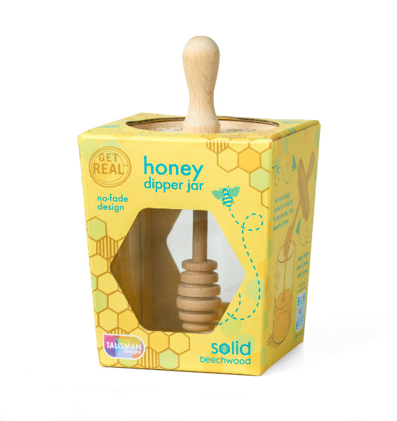 Premium Wooden Honey Dipper with Glass Jar - Natural Honey Stirrer for Tea, Coffee & Baking - Perfect Gift for Tea Lovers & Home Chefs