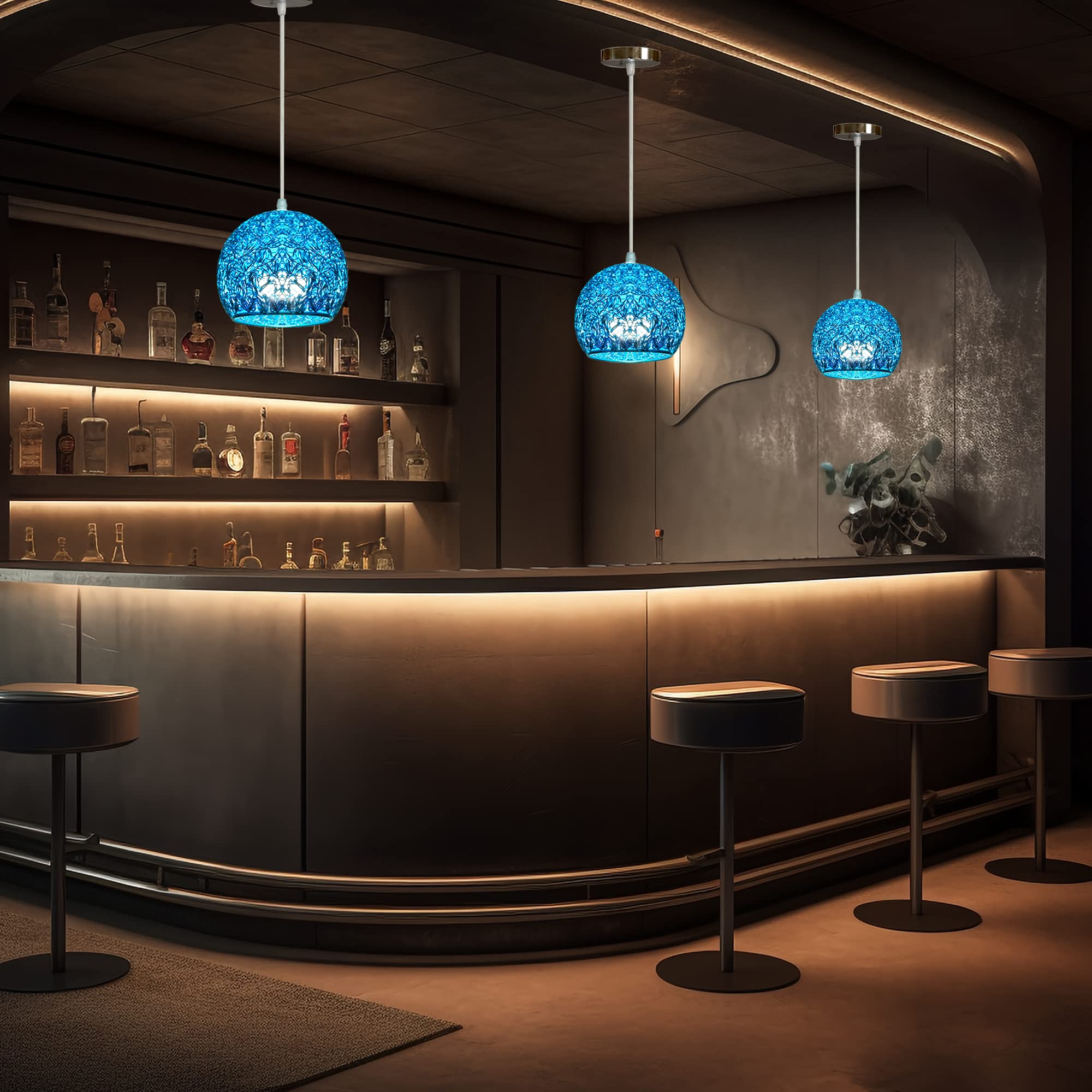 Modern Adjustable Circular Metal Pendant Light - Blue Hanging Lamp for Kitchen Island, Dining Room, Bathroom & Bar | Durable Ceiling Lighting Fixture for Home & Office Decor