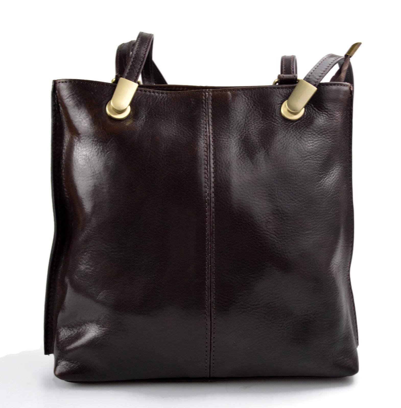 Italian Genuine Leather Women's Handbag - Stylish Dark Brown Crossbody Clutch Backpack for Work, Travel & Evening Events