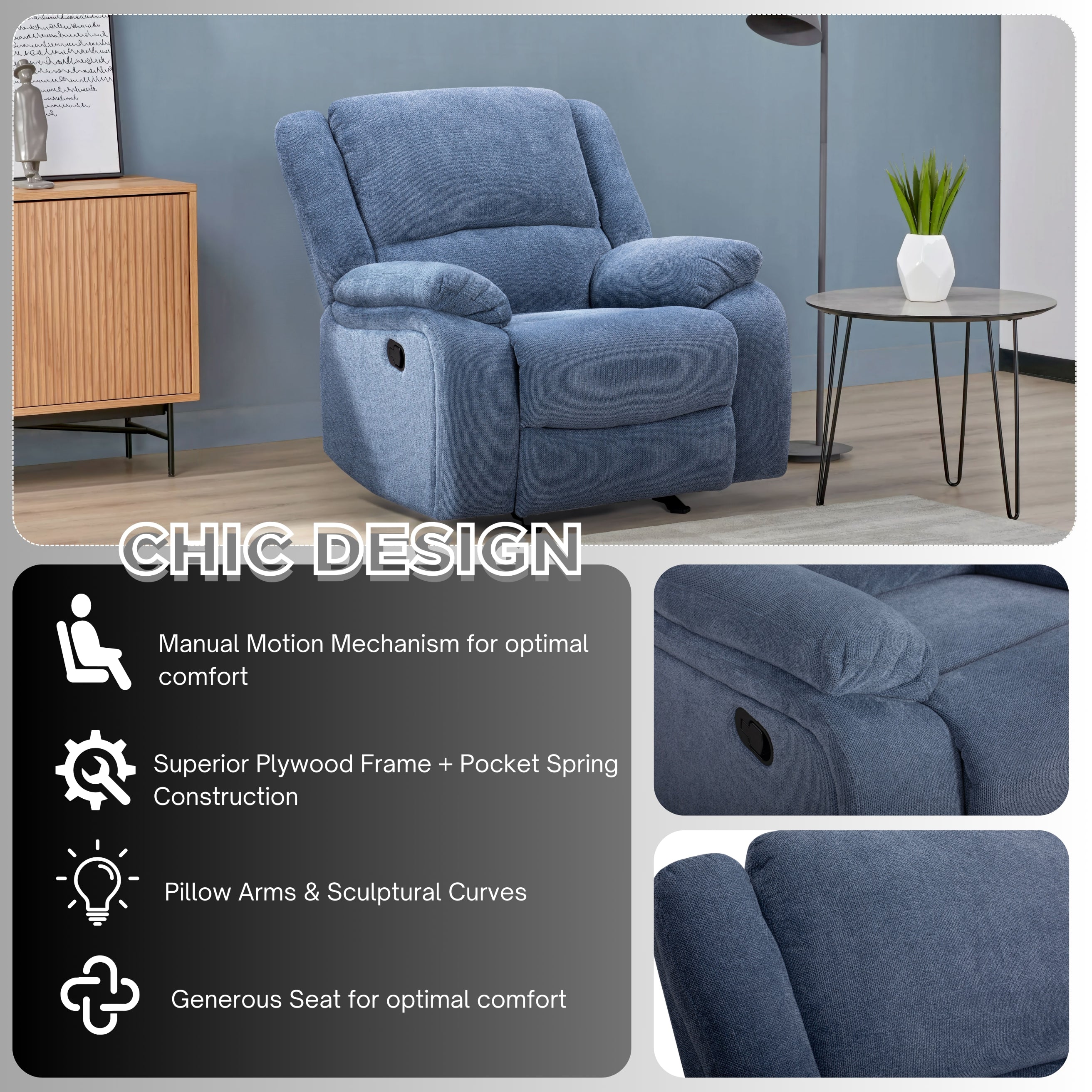 Roundhill Furniture Blitz Transitional Living Room Reclining Sofa Set - Modern Comfort for Relaxing & Entertaining - Perfect for Family Movie Nights & Cozy Evenings