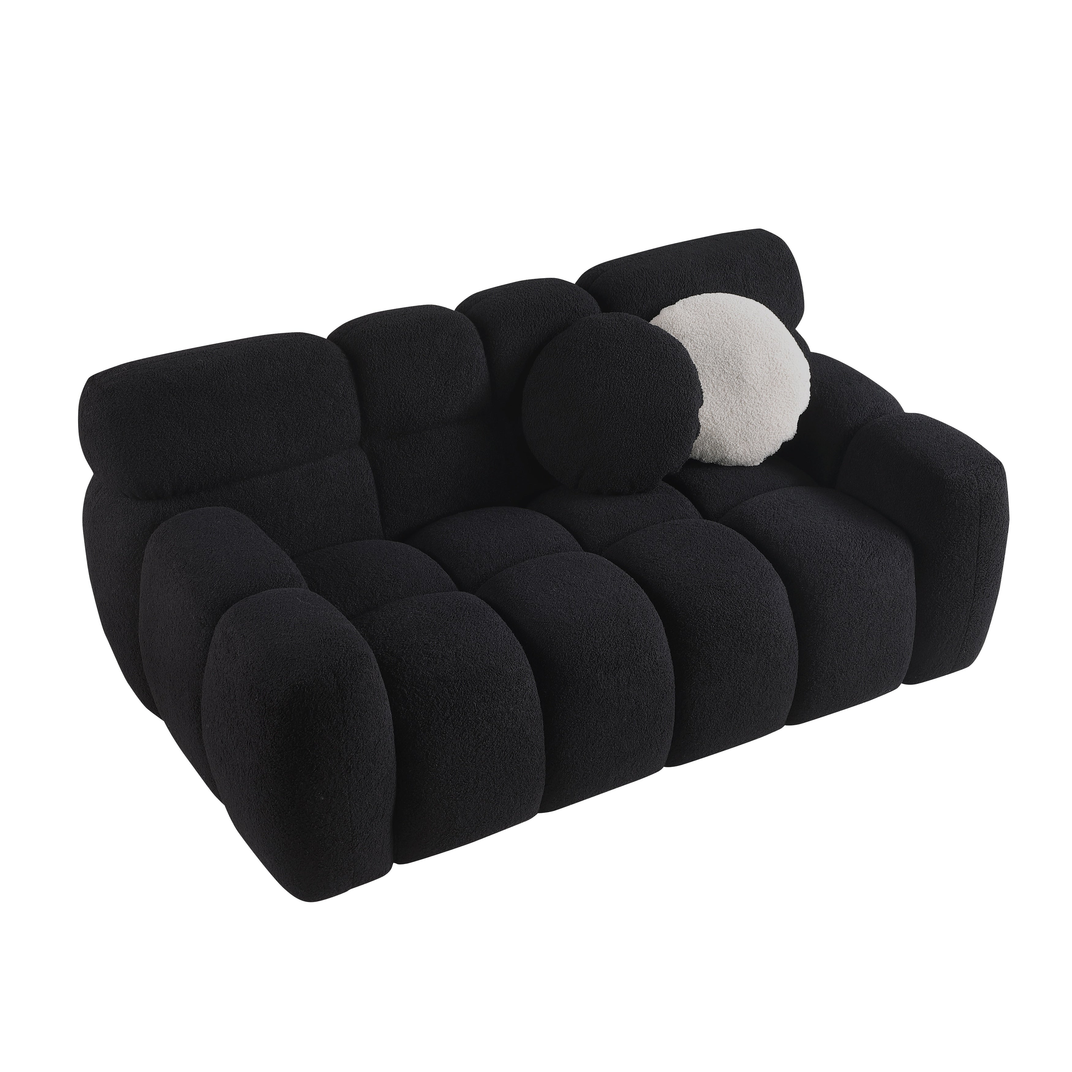 Luxury Beige Boucle 3-Seater Sofa with Marshmallow Design & Plush Cushions - Compact Living Room Furniture for Small Spaces, Apartments & Cozy Home Decor