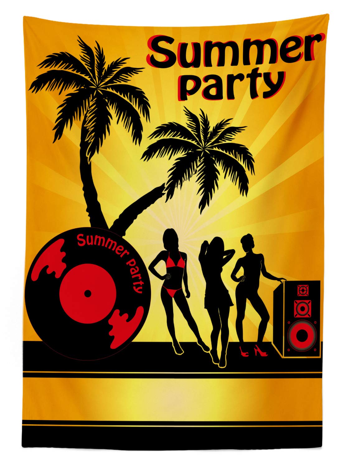 Ambesonne Waterproof Beach Tablecloth - Tropical Palm & Vinyl Record Design, 58