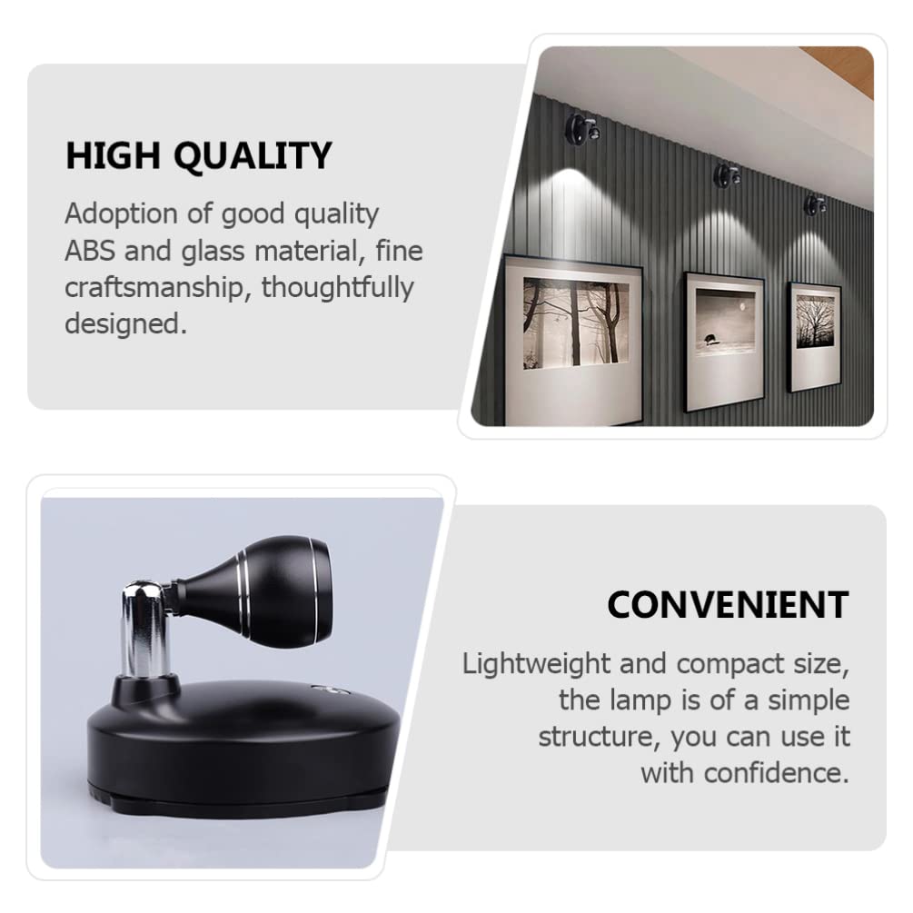 Uonlytech Rechargeable Wireless Spotlight - Battery Operated Rotating Accent Light for Paintings, Pictures & Wall Decor (Black) - Indoor/Outdoor Use for Home, Gallery & Event Lighting