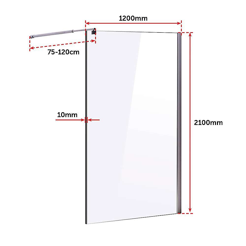 10mm Frameless Safety Glass Shower Screen - 1200mm x 2100mm - Tempered Bathroom Glass Panel for Walk-in Showers and Wet Rooms