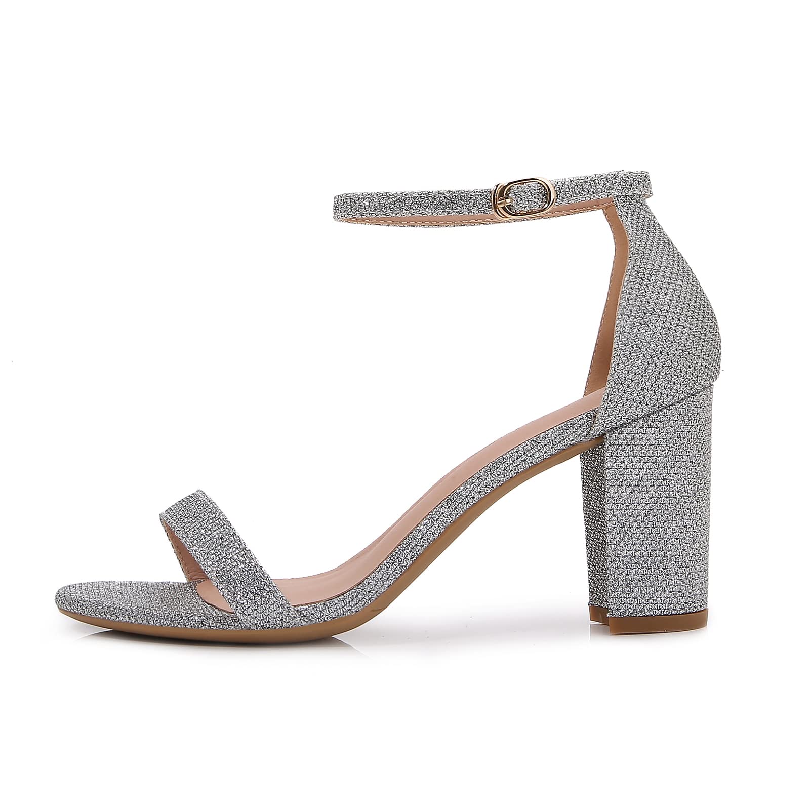 Abimi Women's Shiny High Heel Sandals - Silver, Gold & Black Slingback Dress Shoes with Adjustable Ankle Strap, Chunky 3.1 Inch Heel for Wedding, Party, Prom, Bridesmaid, Evening & Homecoming Events | Comfortable Open Toe Design for Special Occasions