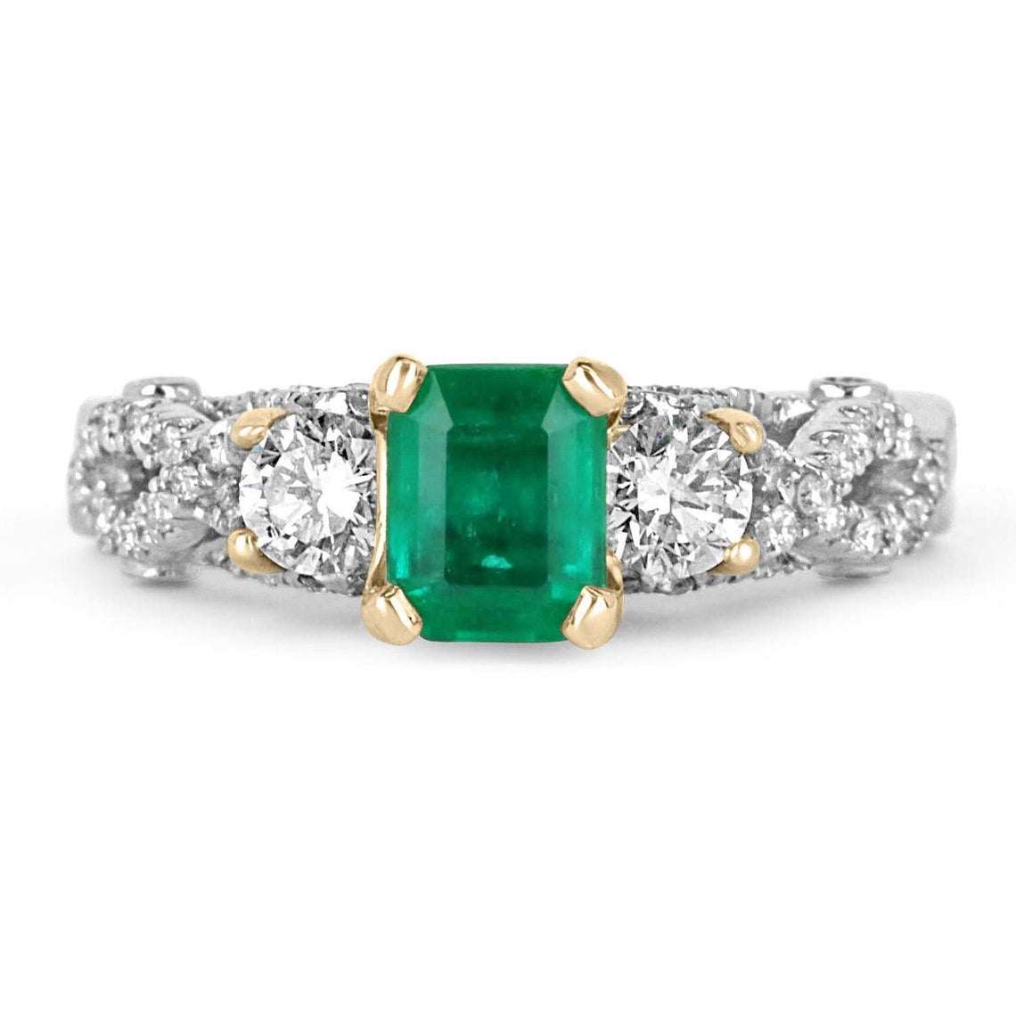 2.41tcw Emerald & Diamond Three Stone Accent Ring in 14K Gold - Elegant Jewelry for Weddings, Anniversaries & Special Occasions