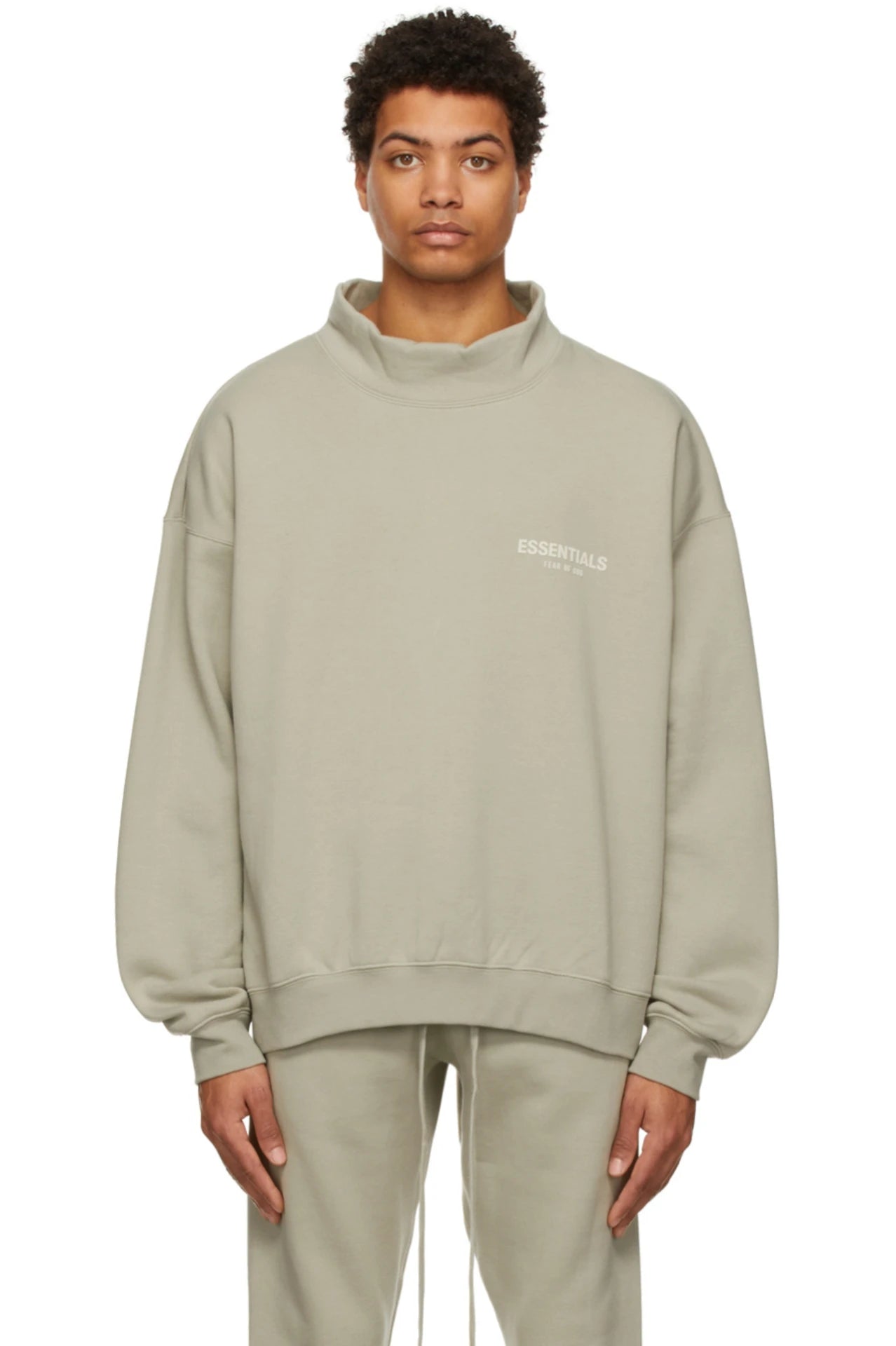 Fear of God Essentials Mock Neck Sweater for Men - Olive Green Pullover | Winter Layering & Casual Streetwear Outfits