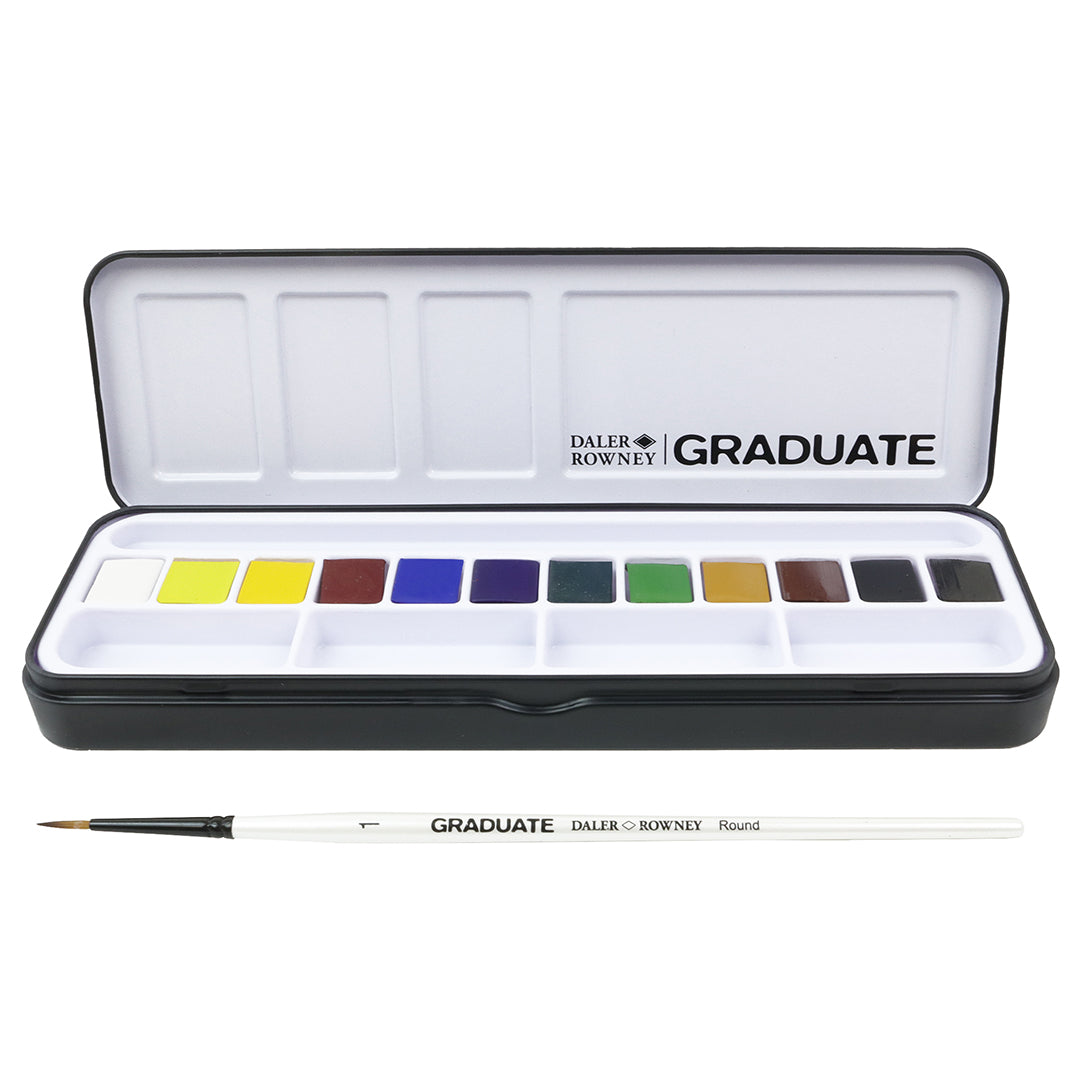 Daler Rowney Graduate Watercolor Paint Set - 12 Half Pans for Artists & Beginners | Perfect for Sketching, Painting & Mixed Media Art