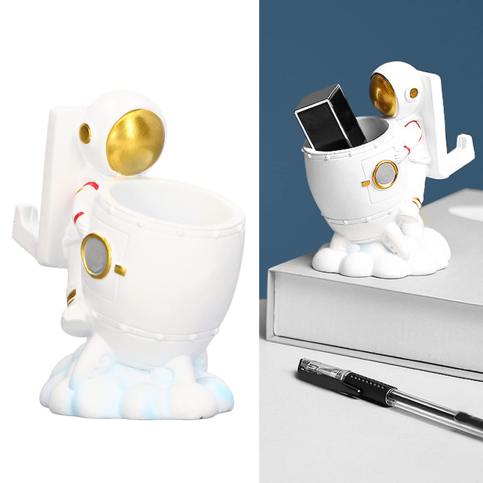 Stylish Resin Spaceman Pen & Pencil Holder with Phone Stand - Perfect for Office Desk, Home Study & Gift Giving