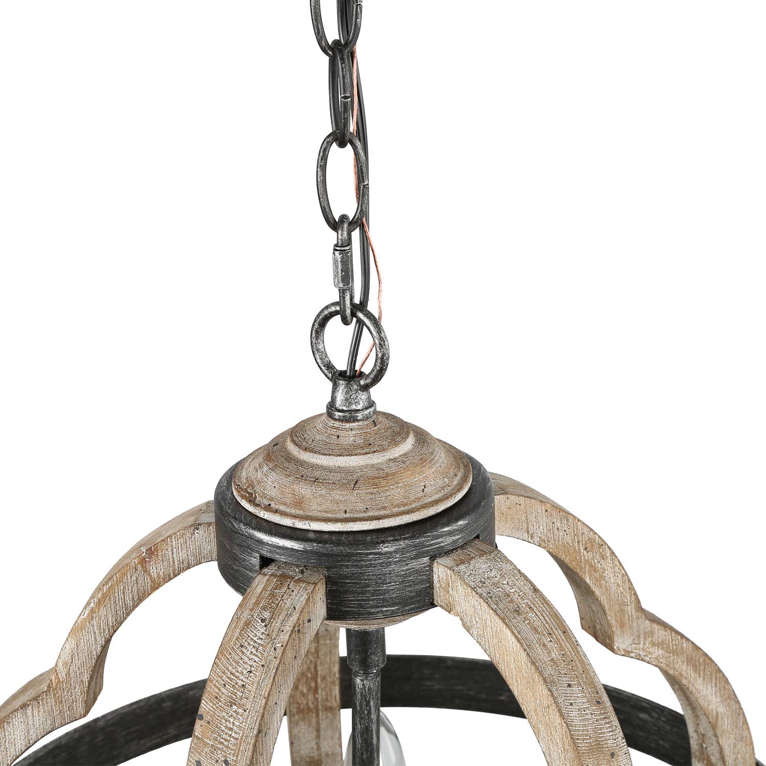 KSANA Farmhouse Chandelier - 3-Light Wood Orb Pendant Light for Dining Room, Kitchen Island & Foyer | 15