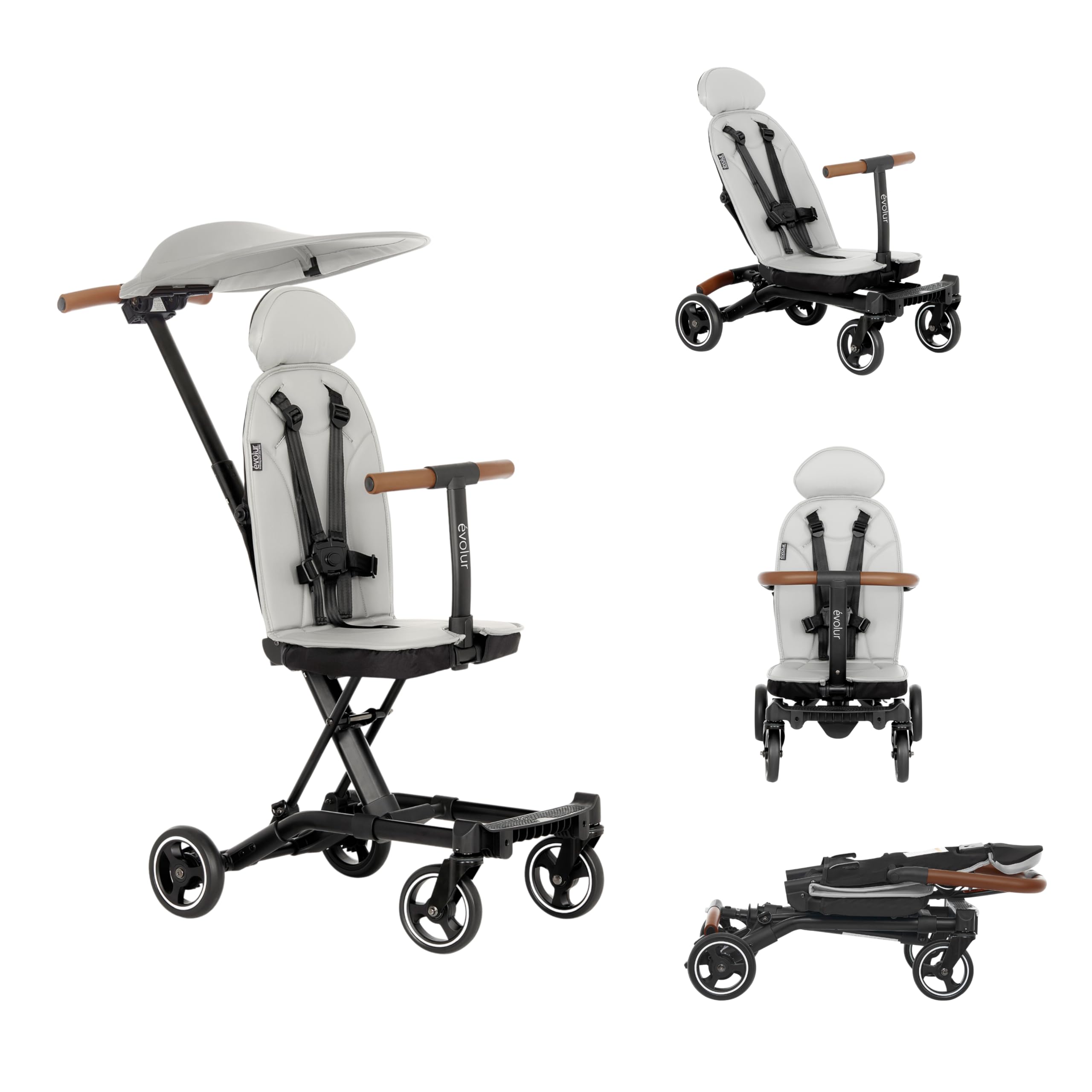 Evolur Cruise Rider Lightweight Compact Fold Travel Stroller with Canopy - Easy to Carry Umbrella Stroller for Toddlers, Perfect for Air Travel, Shopping & Daily Walks (Koala Gray)