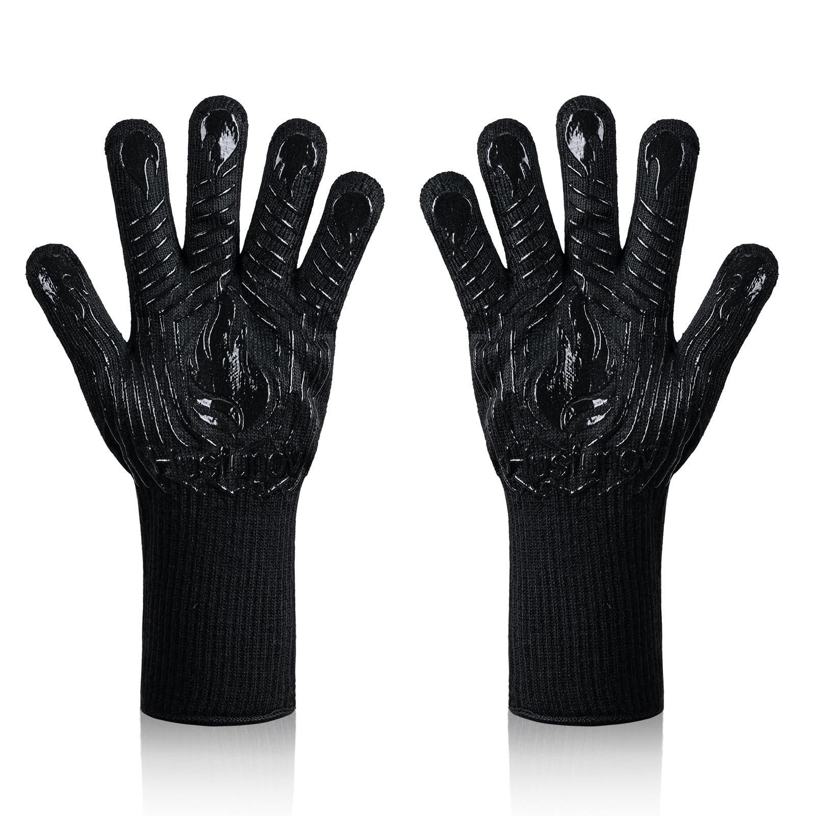 Heat Resistant BBQ Gloves - Non-Slip Grilling & Oven Mitts for Outdoor Cooking, Baking, Smoking - Extra Long Kitchen Gloves (1 Pair, Black) - Perfect for Backyard Barbecues, Campfire Cooking & Hot Food Handling