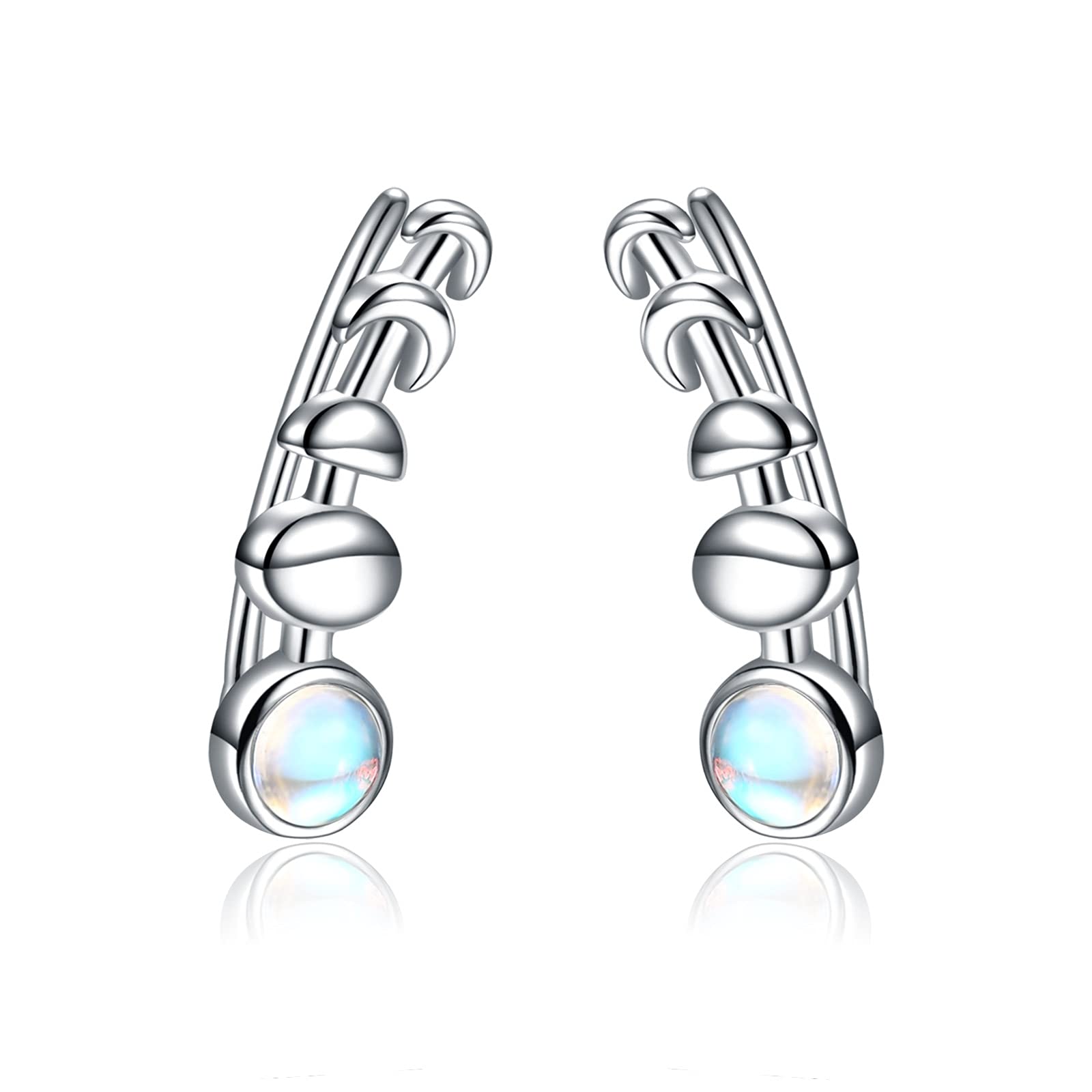 925 Sterling Silver Moon Phase Ear Crawler Cuff Earrings | Hypoallergenic Ear Climbers for Women | Perfect for Date Night, Parties & Special Occasions