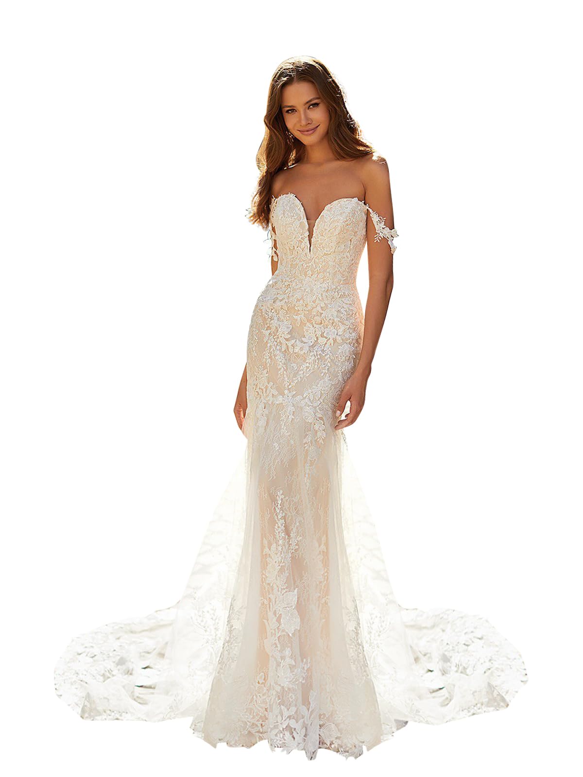 Elegant 2024 Lace Mermaid Wedding Dress for Bride with Long Sleeves – Beach & Destination Bridal Gown – Perfect for Beach Weddings, Vow Renewals & Romantic Photoshoots